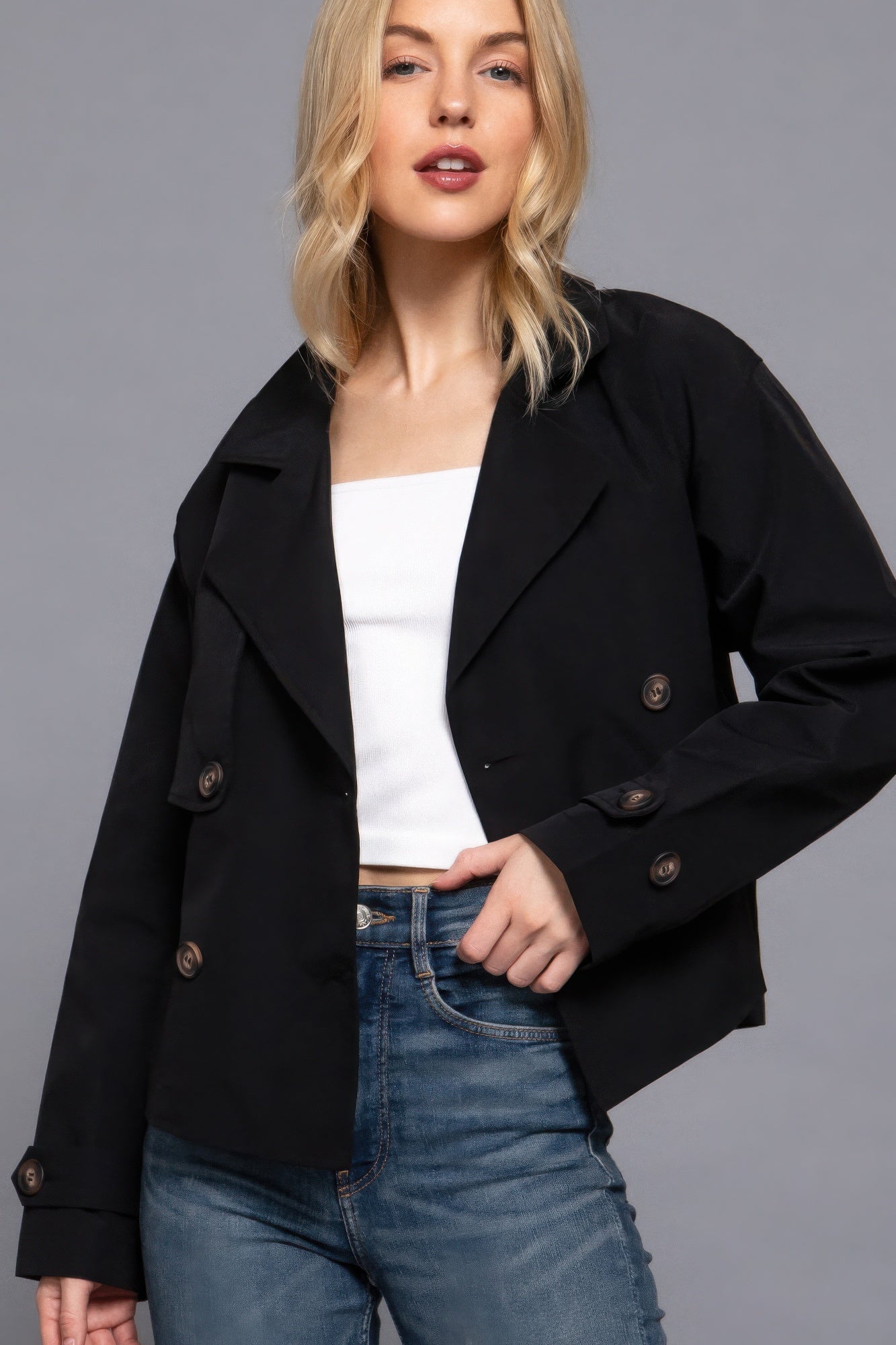Double Breasted Short Trench Jacket - Flip Flop Dynasty