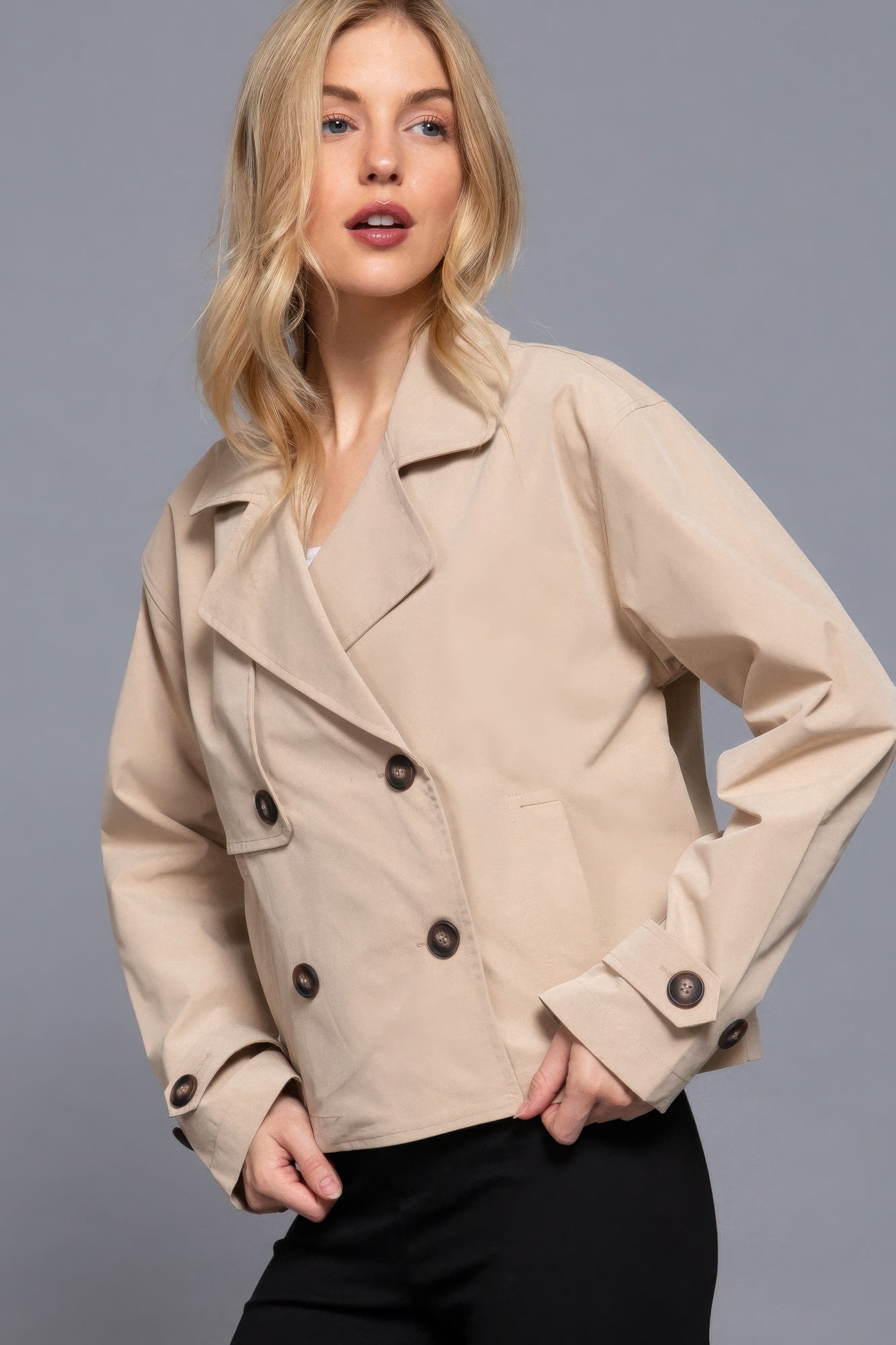 Double Breasted Short Trench Jacket - Flip Flop Dynasty