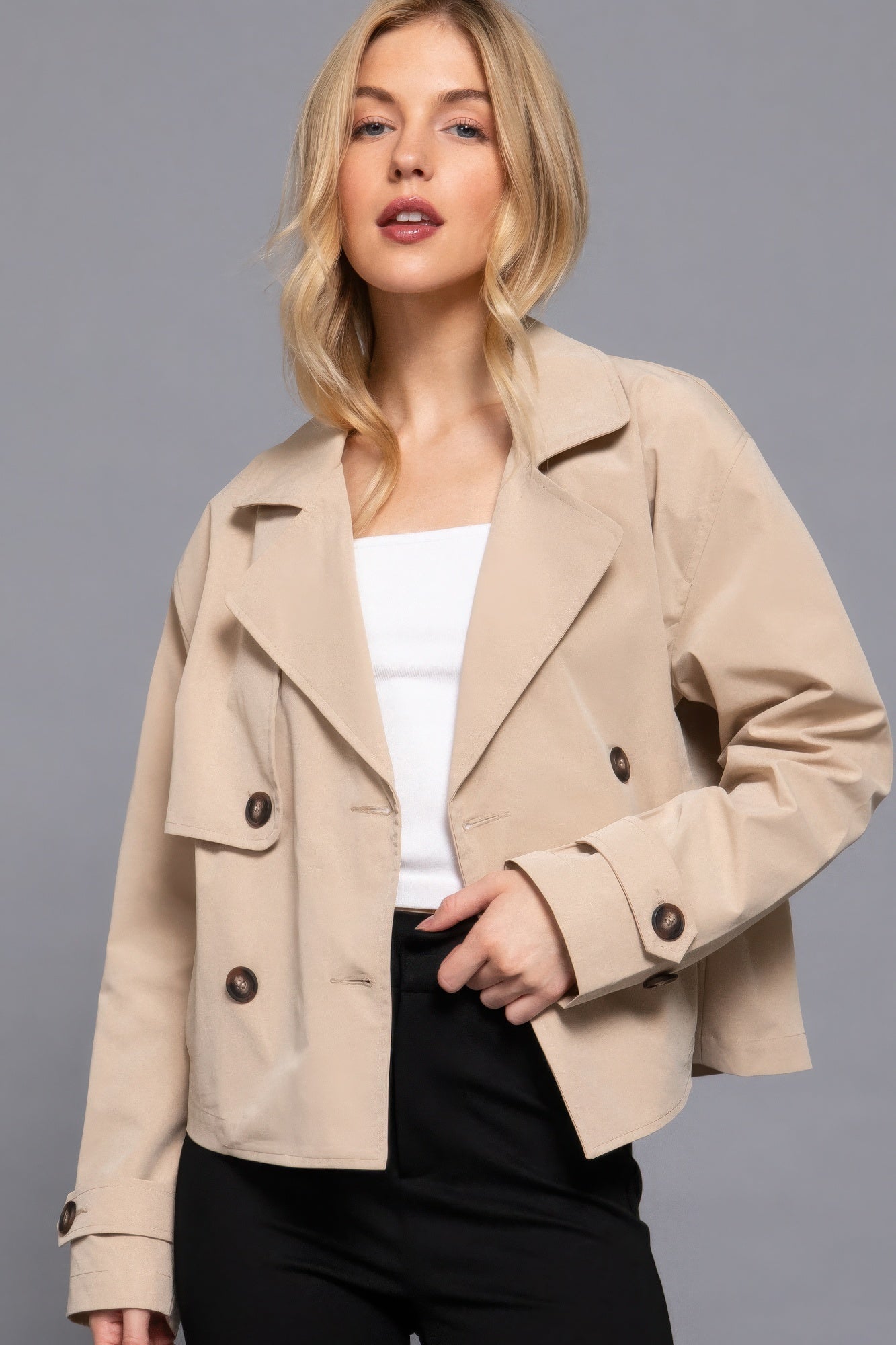 Double Breasted Short Trench Jacket - Flip Flop Dynasty