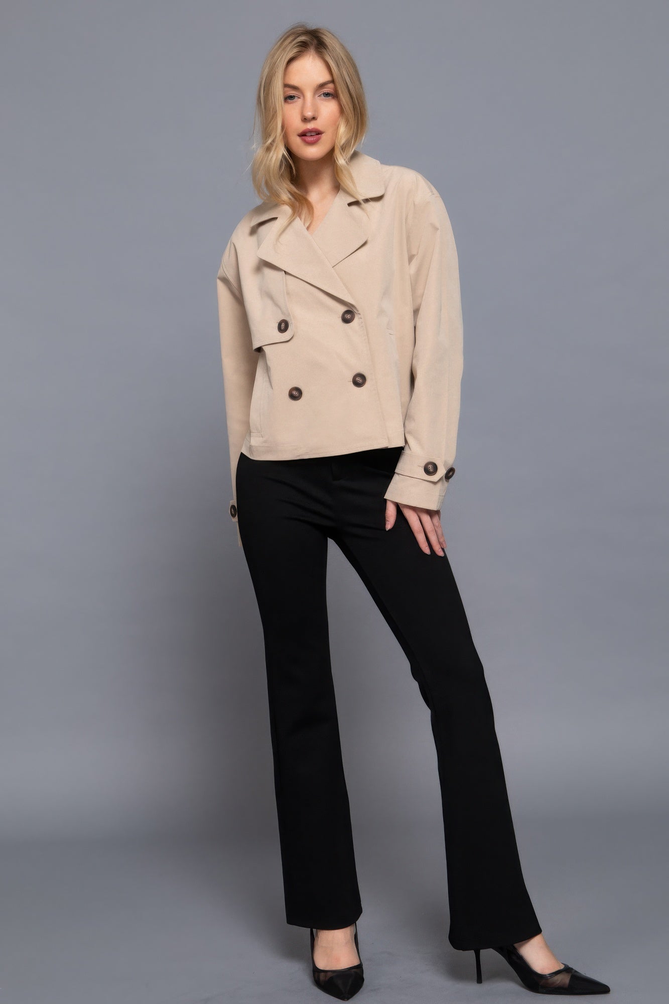 Double Breasted Short Trench Jacket - Flip Flop Dynasty