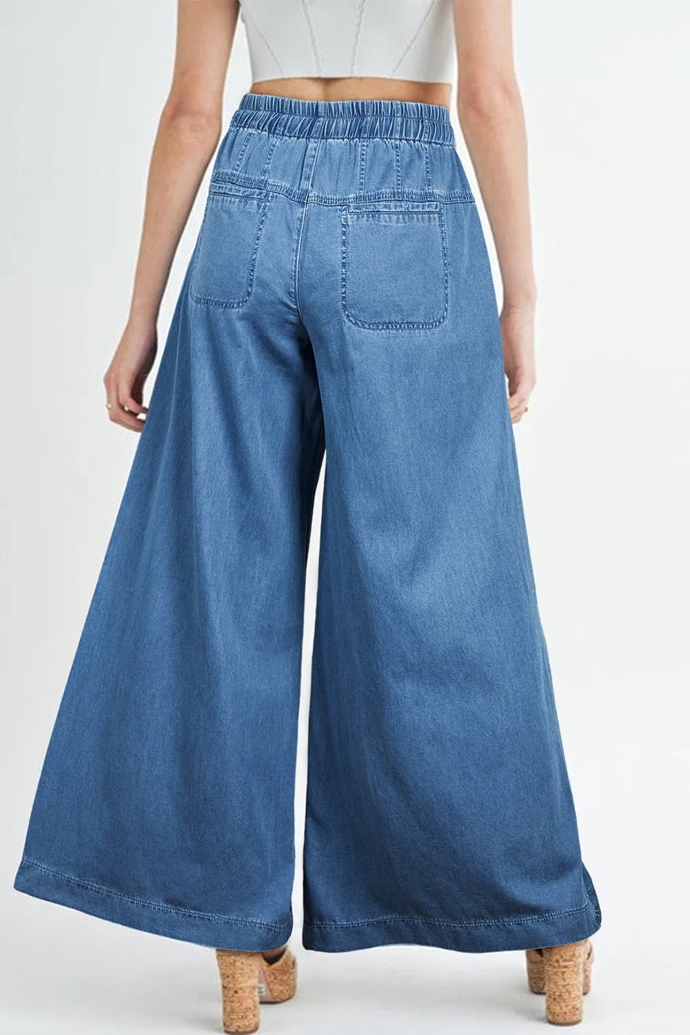 Drawstring Elastic Waist Wide Leg Jeans - Flip Flop Dynasty