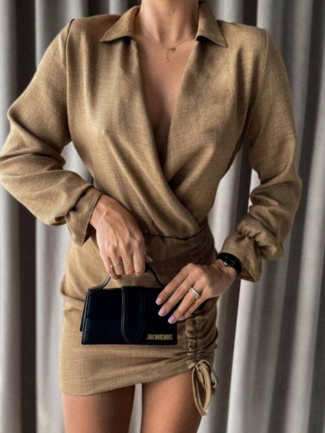 Drawstring Long Sleeve Mini Dress - Flip Flop Dynasty