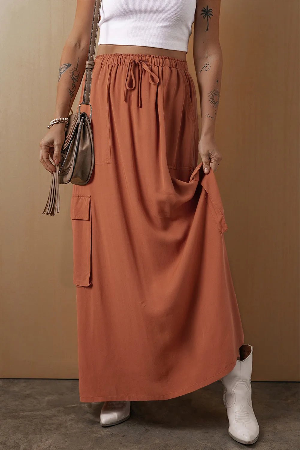 Drawstring Maxi Skirt with Pockets - Flip Flop Dynasty