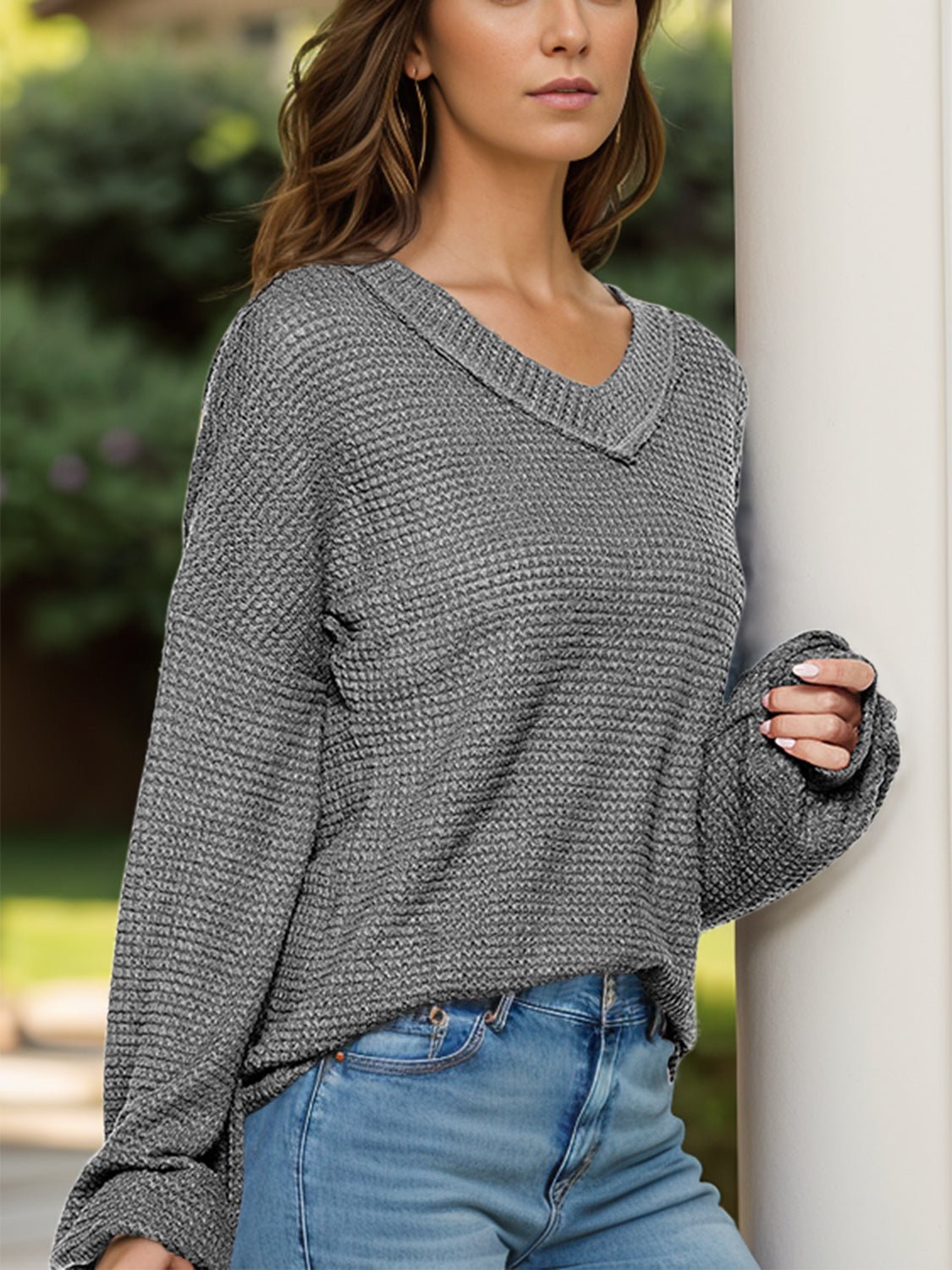 Dropped Shoulder Long Sleeve Knit Top - Flip Flop Dynasty