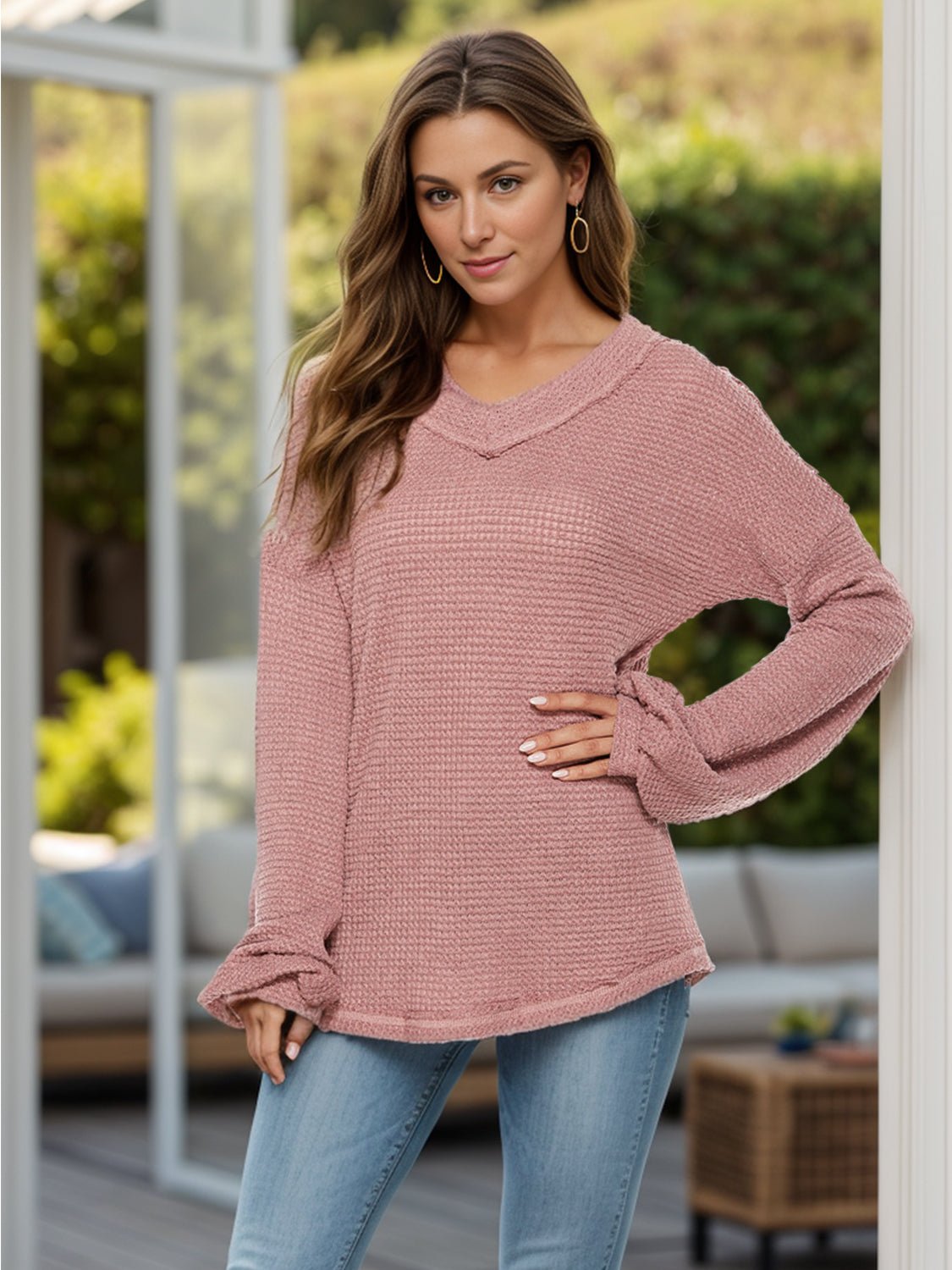Dropped Shoulder Long Sleeve Knit Top - Flip Flop Dynasty