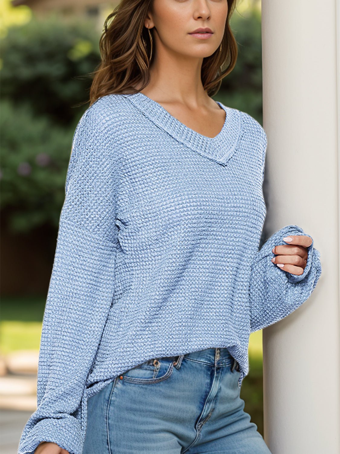 Dropped Shoulder Long Sleeve Knit Top - Flip Flop Dynasty