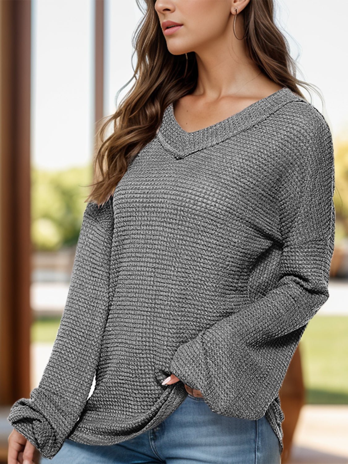 Dropped Shoulder Long Sleeve Knit Top - Flip Flop Dynasty