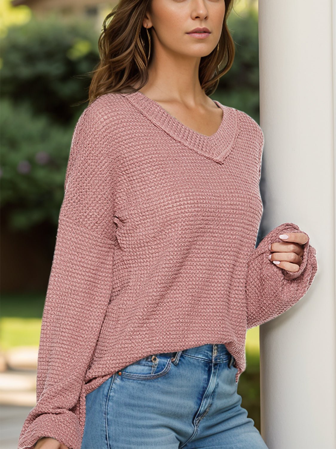 Dropped Shoulder Long Sleeve Knit Top - Flip Flop Dynasty