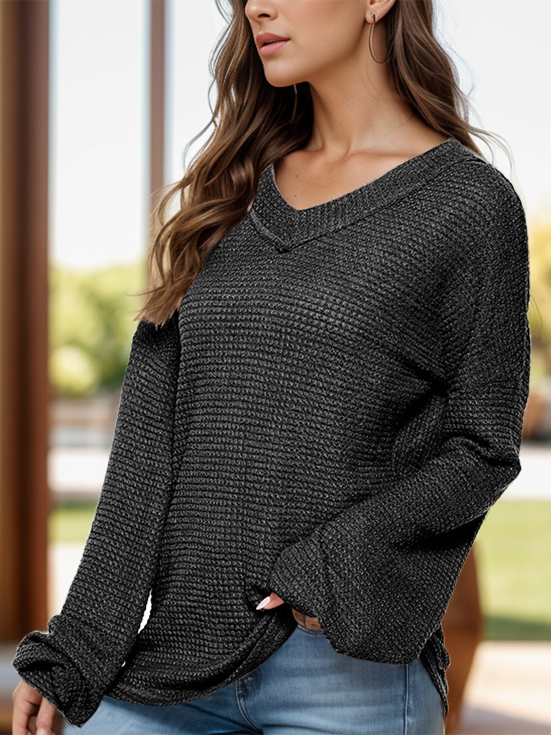 Dropped Shoulder Long Sleeve Knit Top - Flip Flop Dynasty