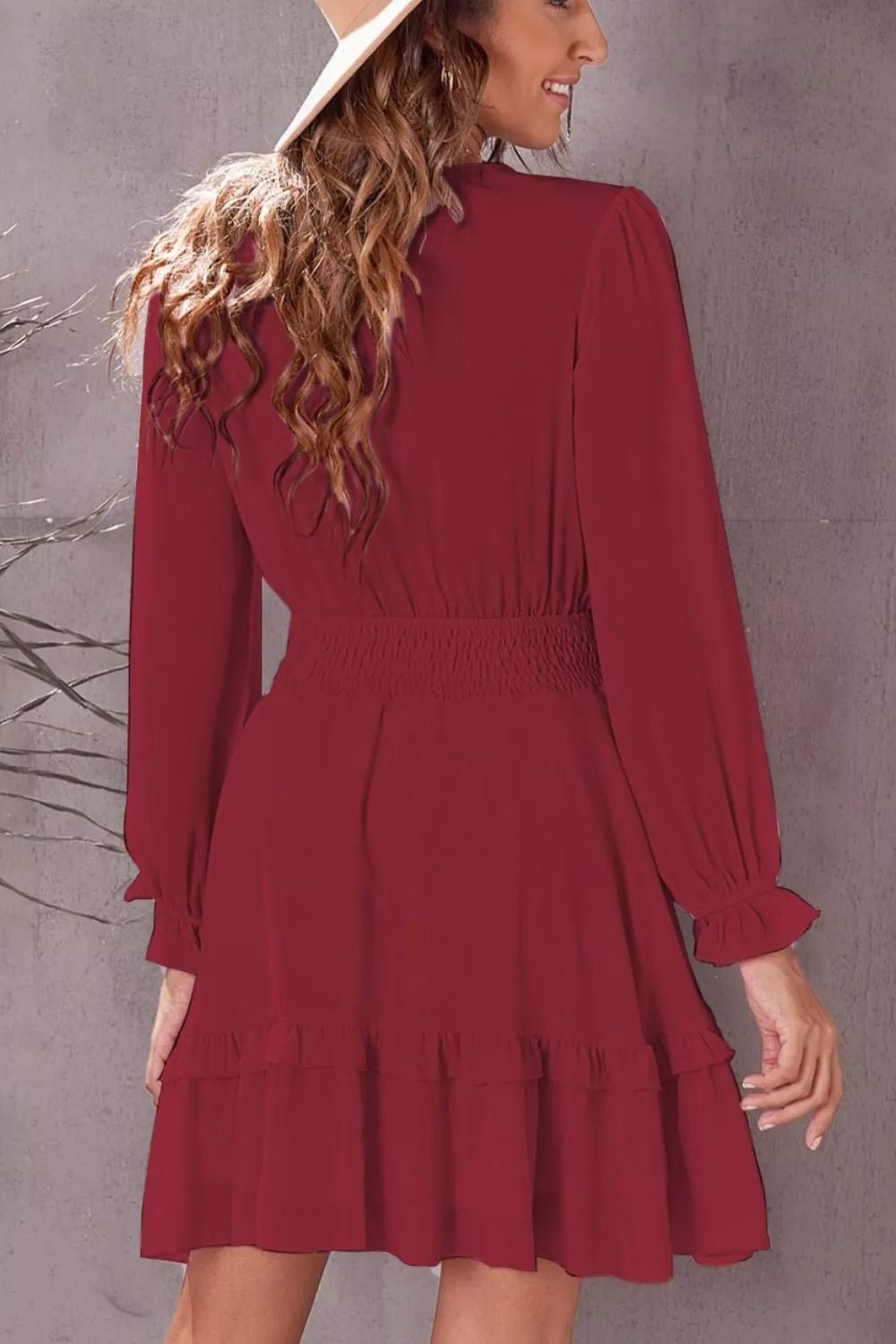 Elegant Tie - Front Ruffle Mini Dress with Smocked Waist - Flip Flop Dynasty