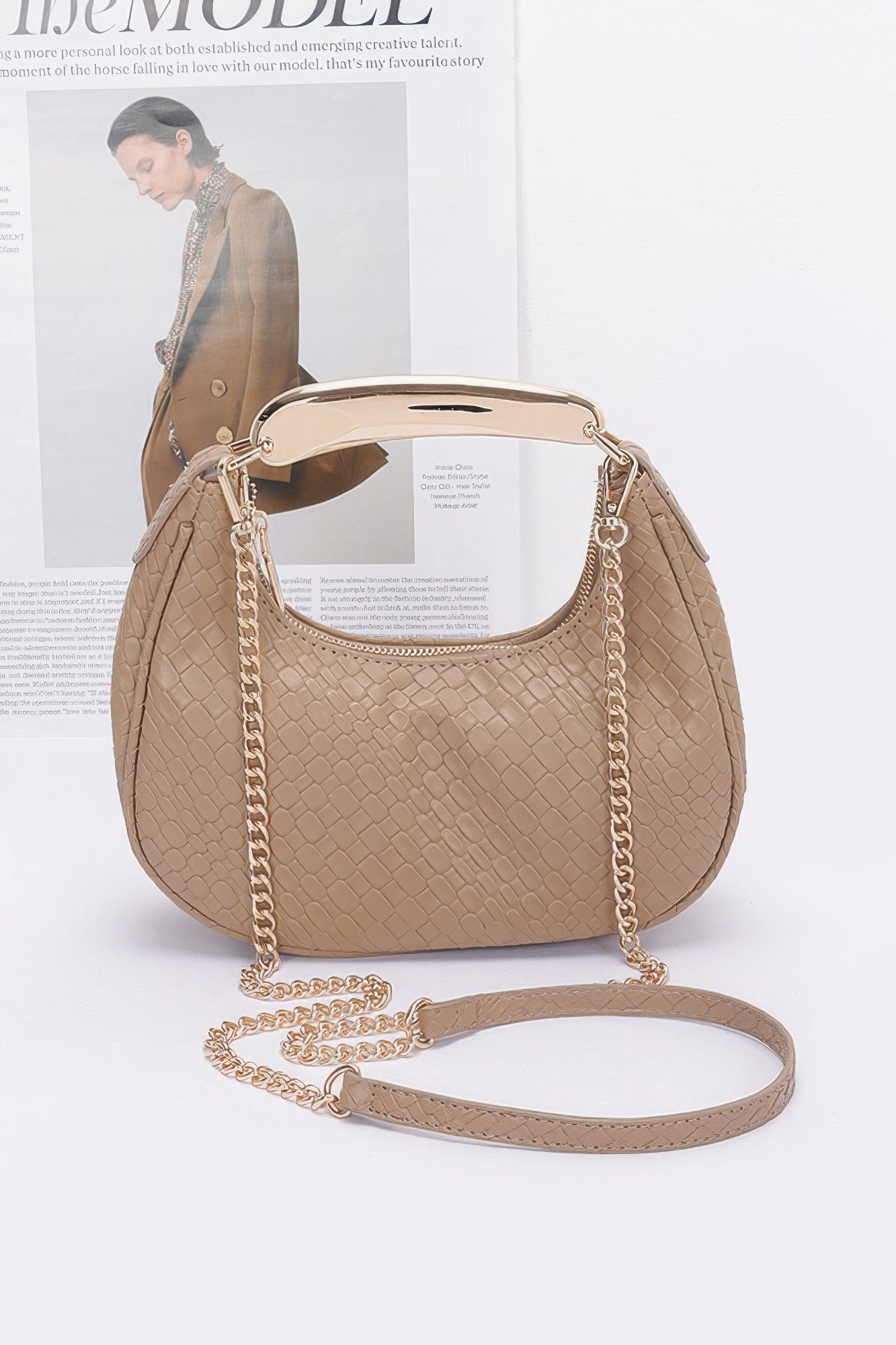Embossed Faux Leather Metal Handle Bag - Flip Flop Dynasty