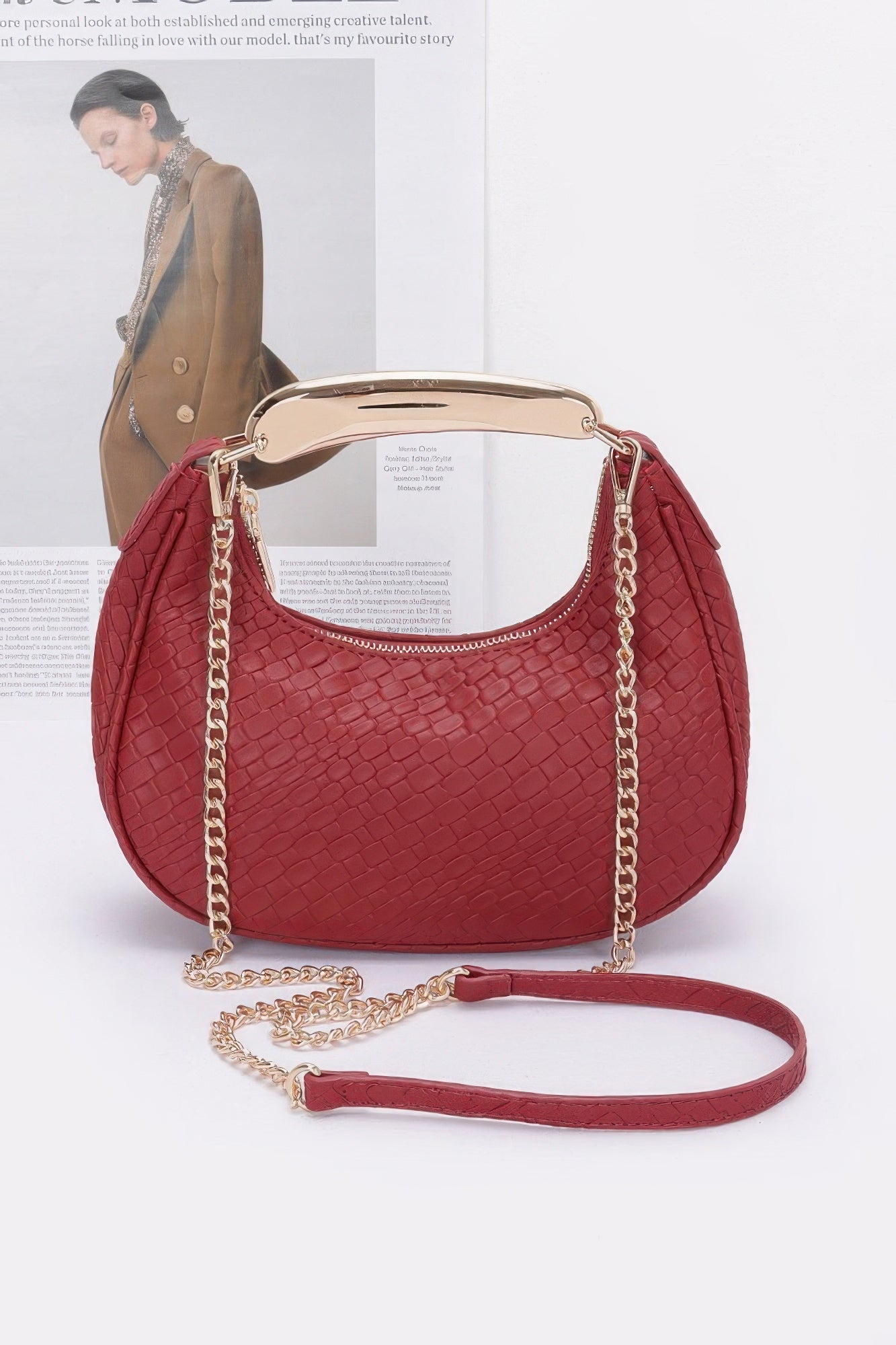 Embossed Faux Leather Metal Handle Bag - Flip Flop Dynasty