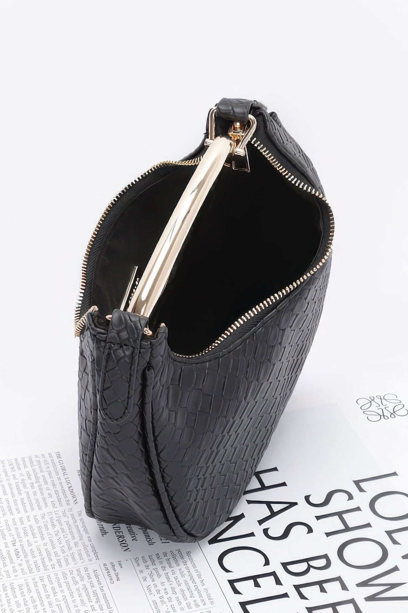 Embossed Faux Leather Metal Handle Bag - Flip Flop Dynasty