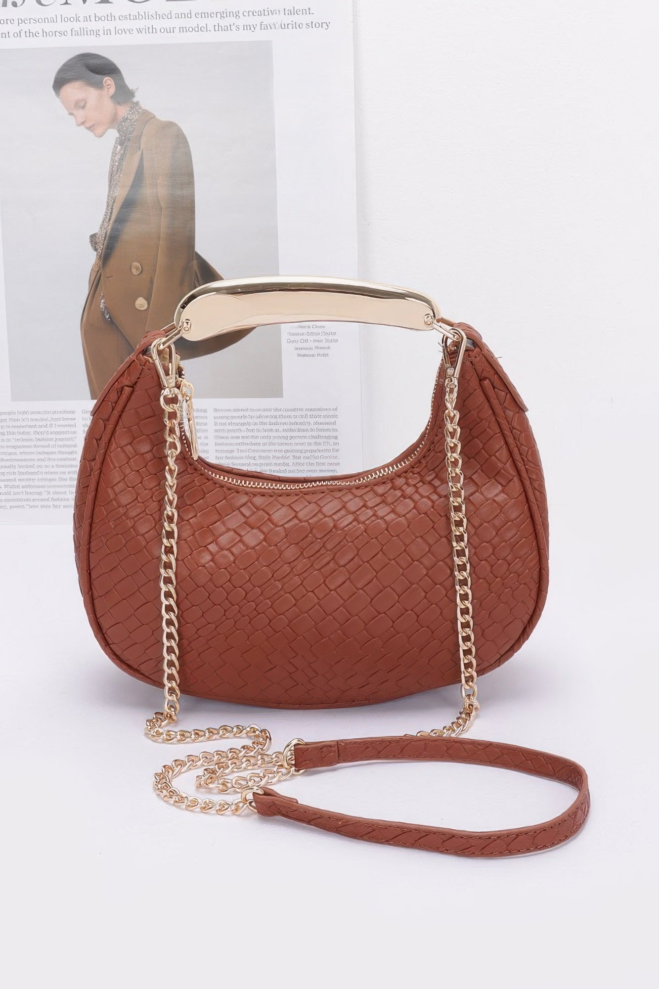 Embossed Faux Leather Metal Handle Bag - Flip Flop Dynasty
