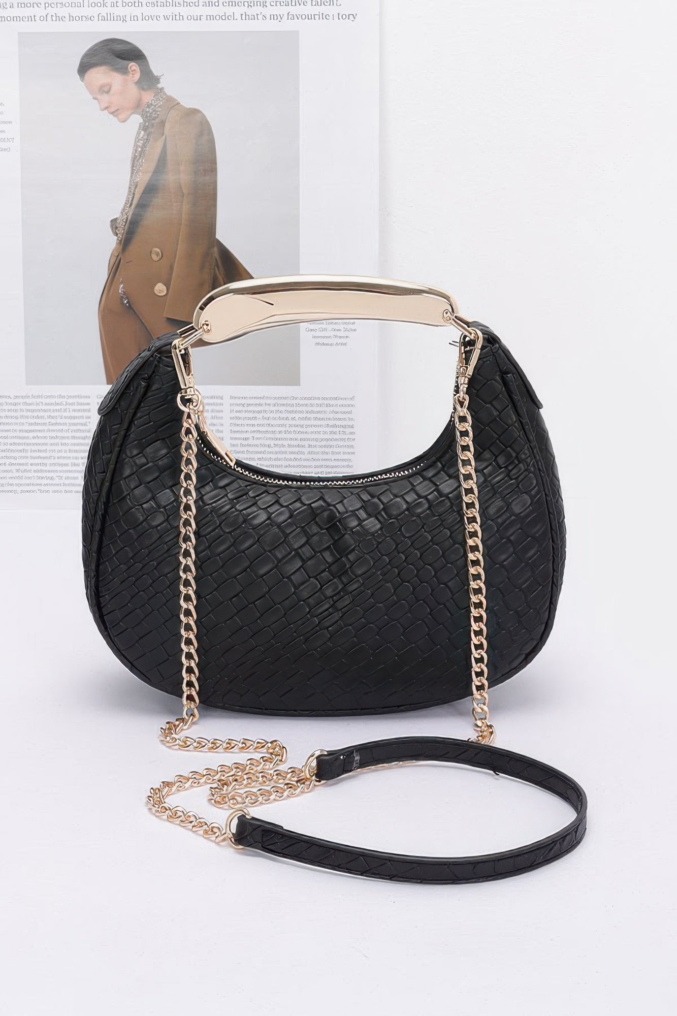 Embossed Faux Leather Metal Handle Bag - Flip Flop Dynasty