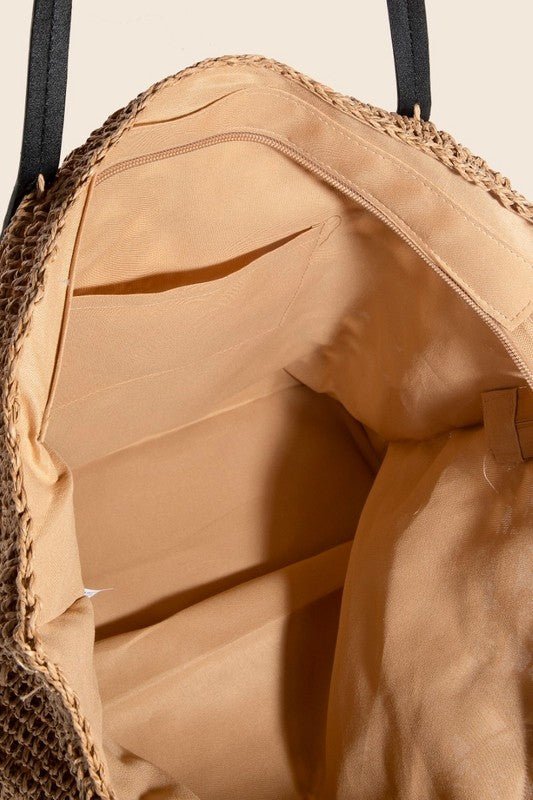 Fame Faux Leather Handle Knitted Tote Bag - Flip Flop Dynasty