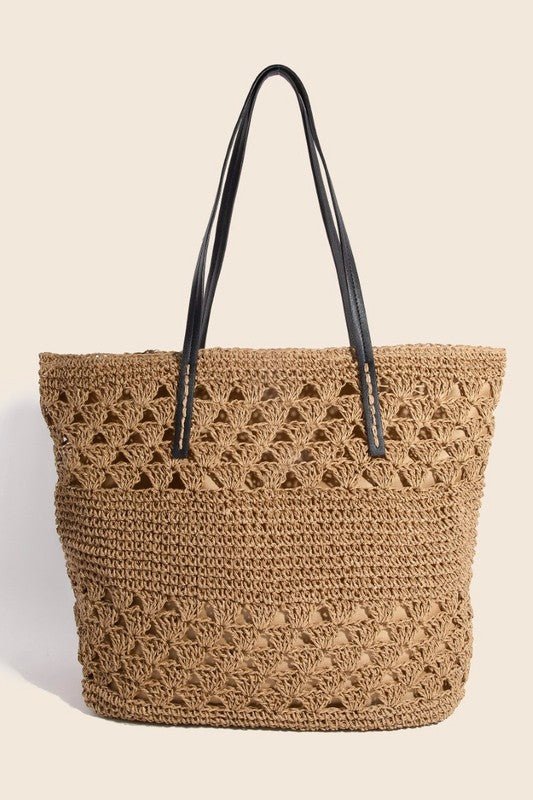 Fame Faux Leather Handle Knitted Tote Bag - Flip Flop Dynasty