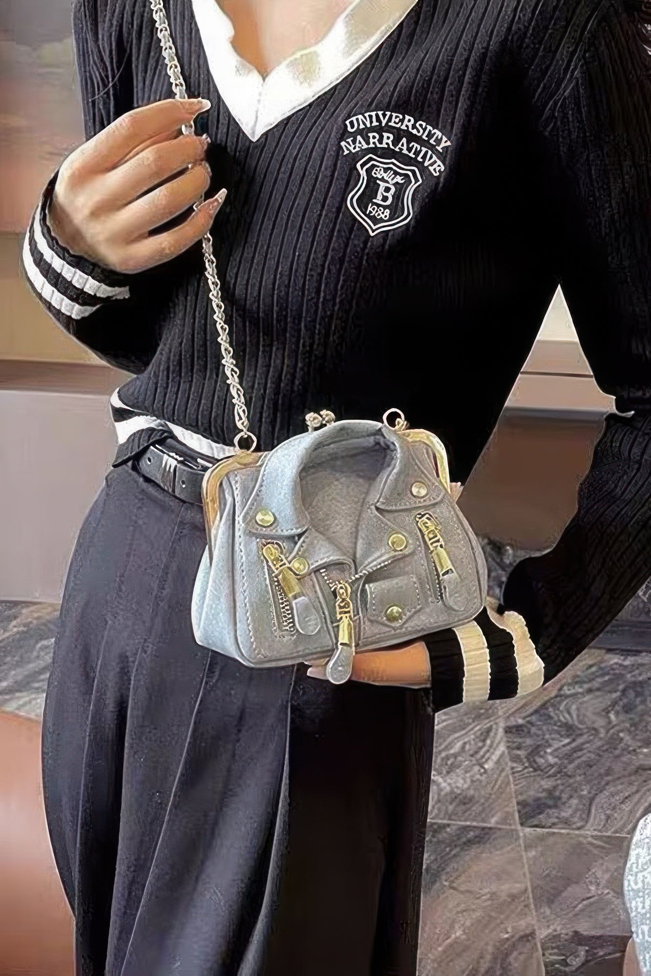 Faux Denim Leather Jacket Style Crossbody Bag - Flip Flop Dynasty