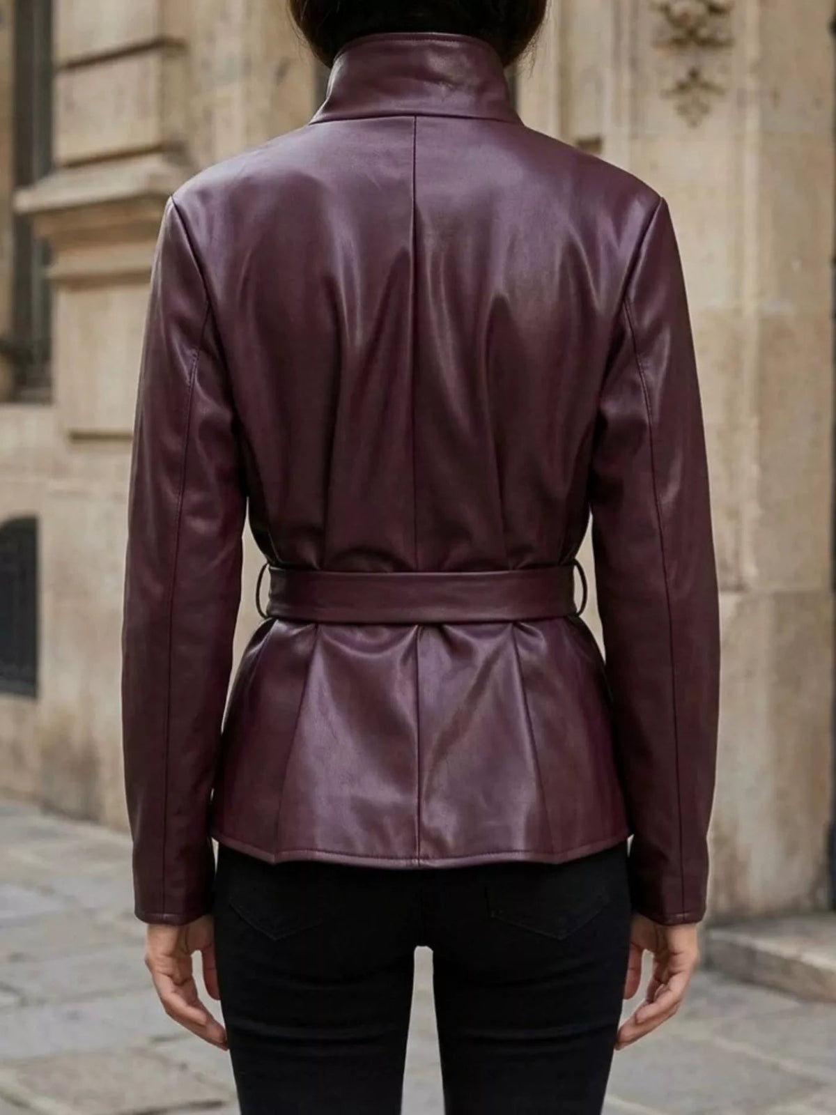 Faux Leather Belted Jacket - Flip Flop Dynasty