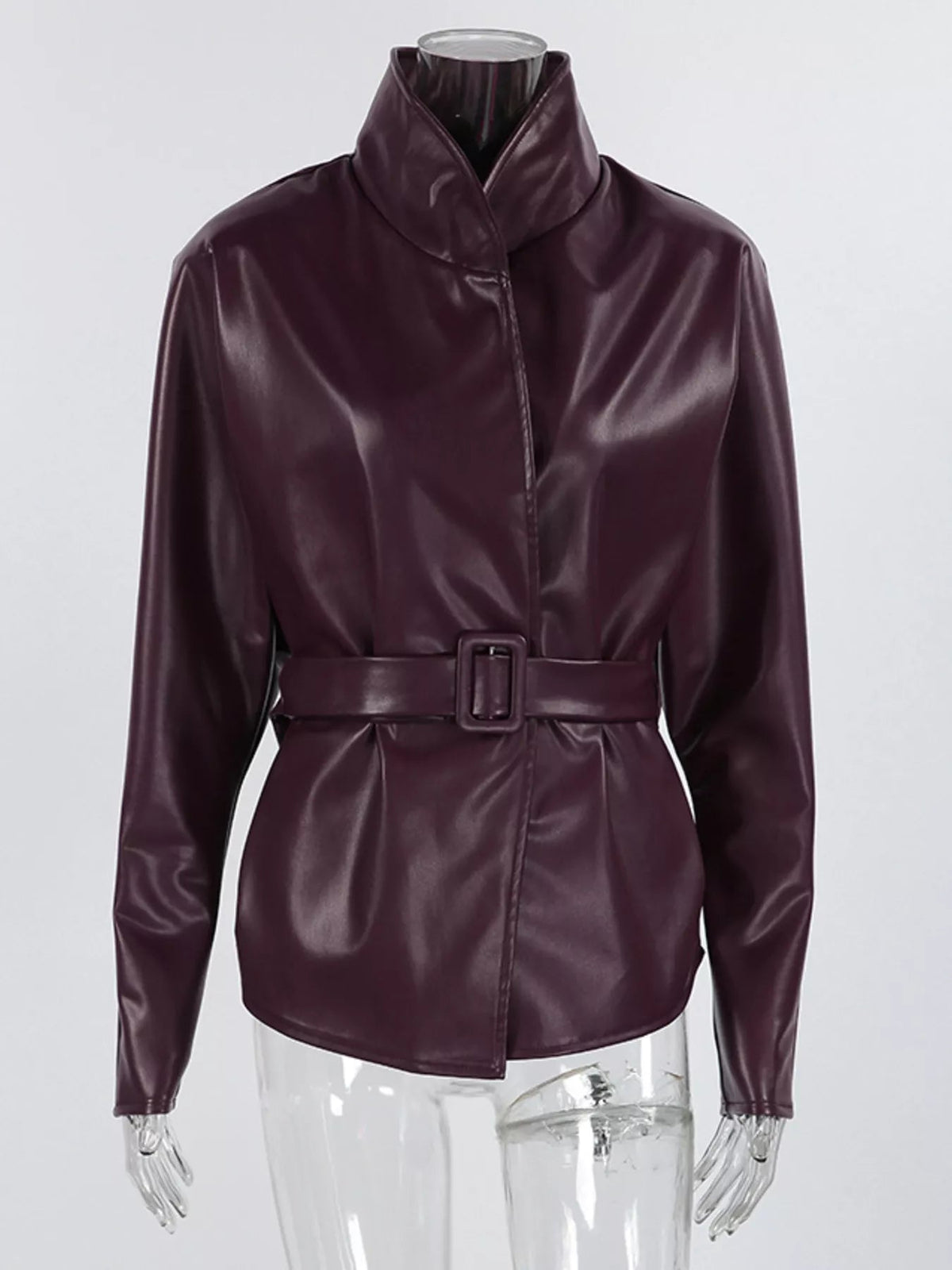 Faux Leather Belted Jacket - Flip Flop Dynasty