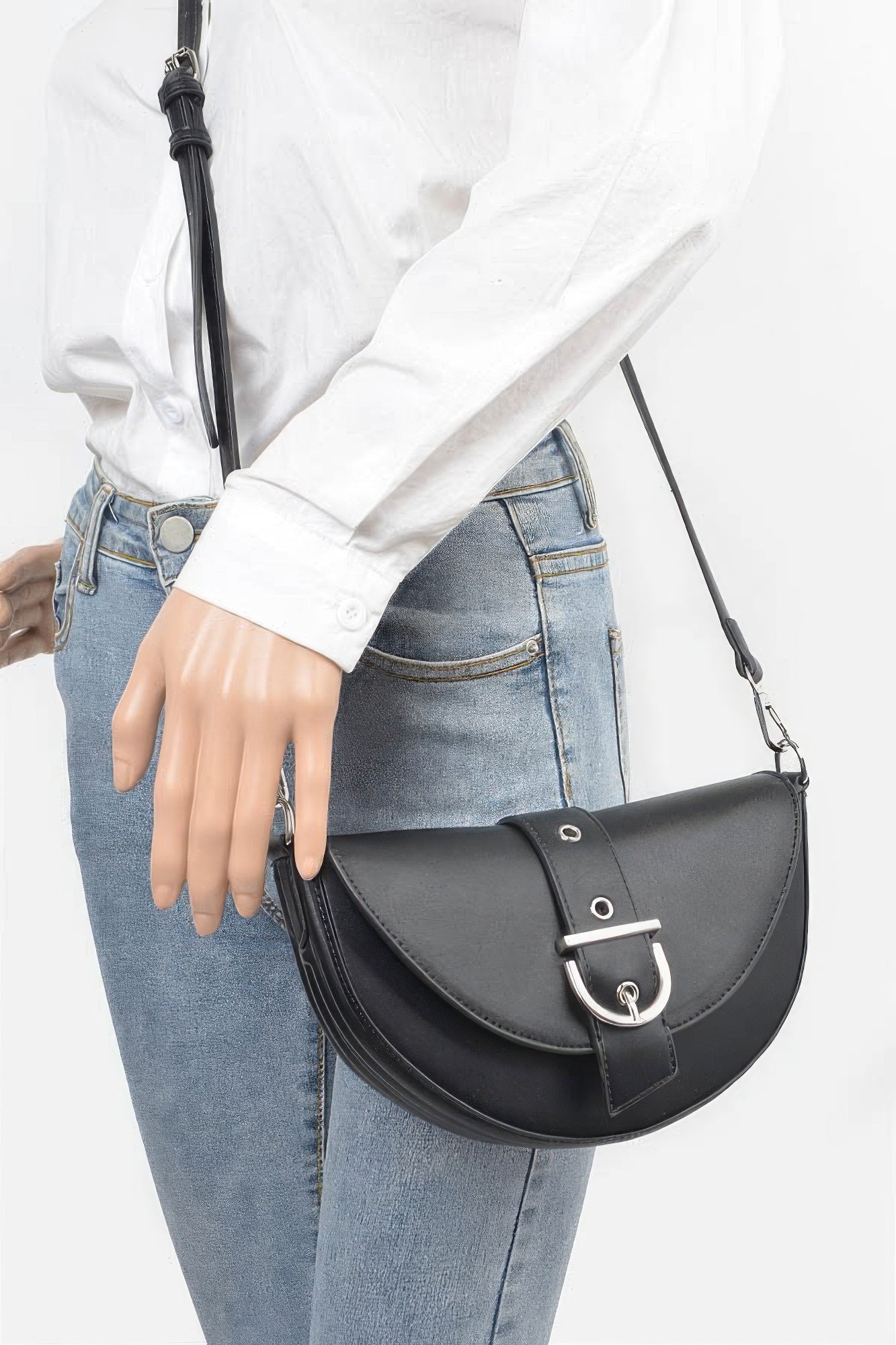 Faux Leather Buckle Shoulder Bag - Flip Flop Dynasty