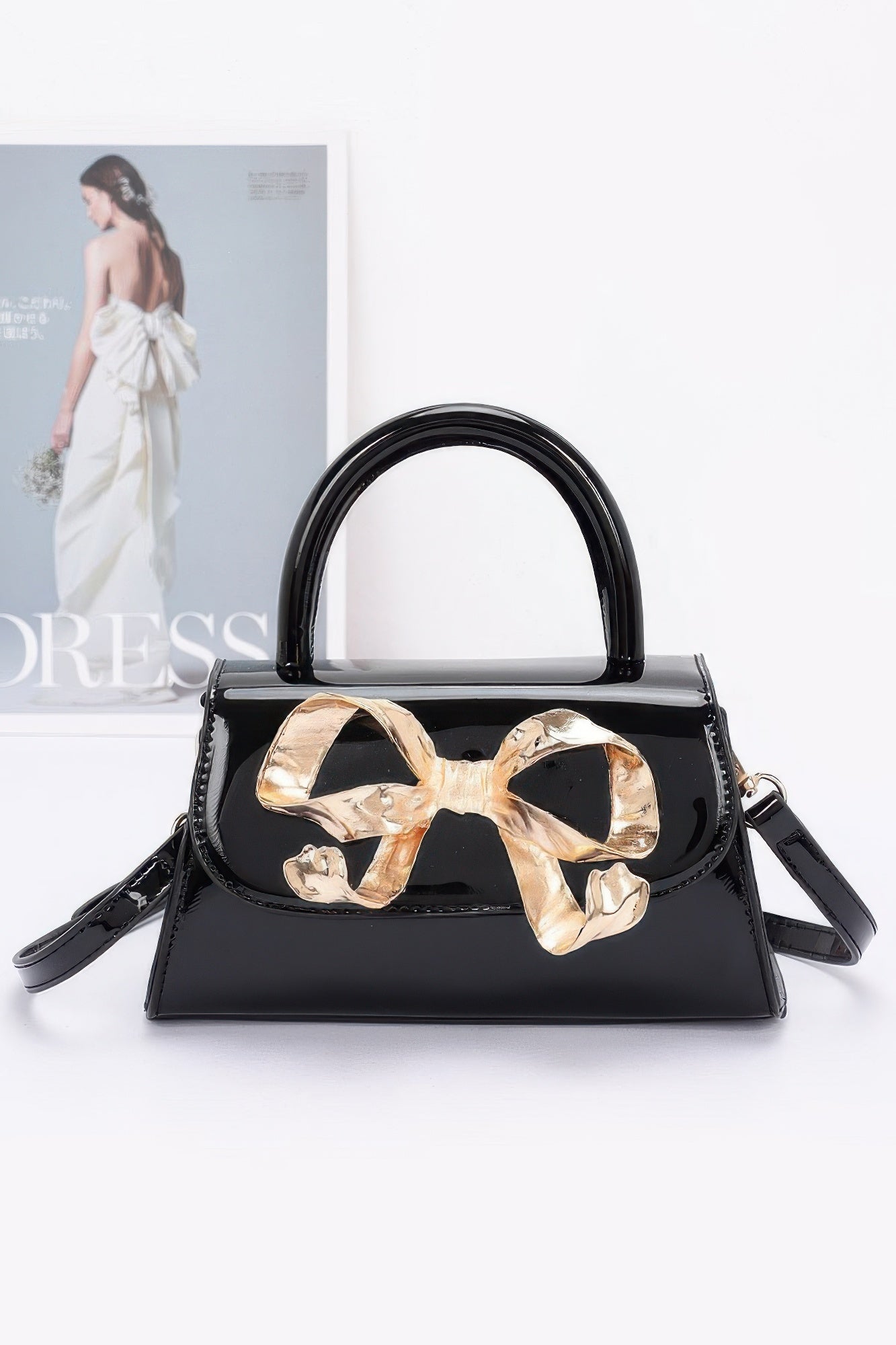 Faux Leather Metal Ribbon Top Handle Bag - Flip Flop Dynasty