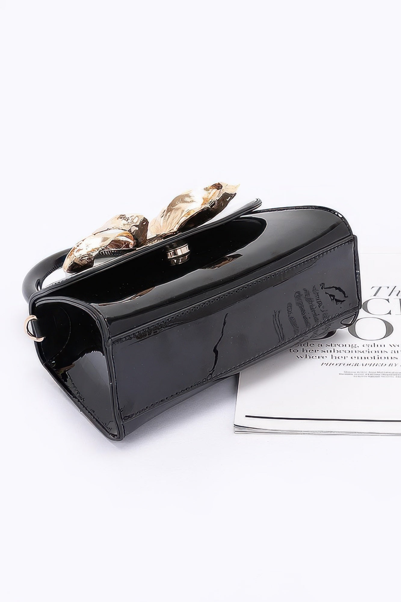 Faux Leather Metal Ribbon Top Handle Bag - Flip Flop Dynasty