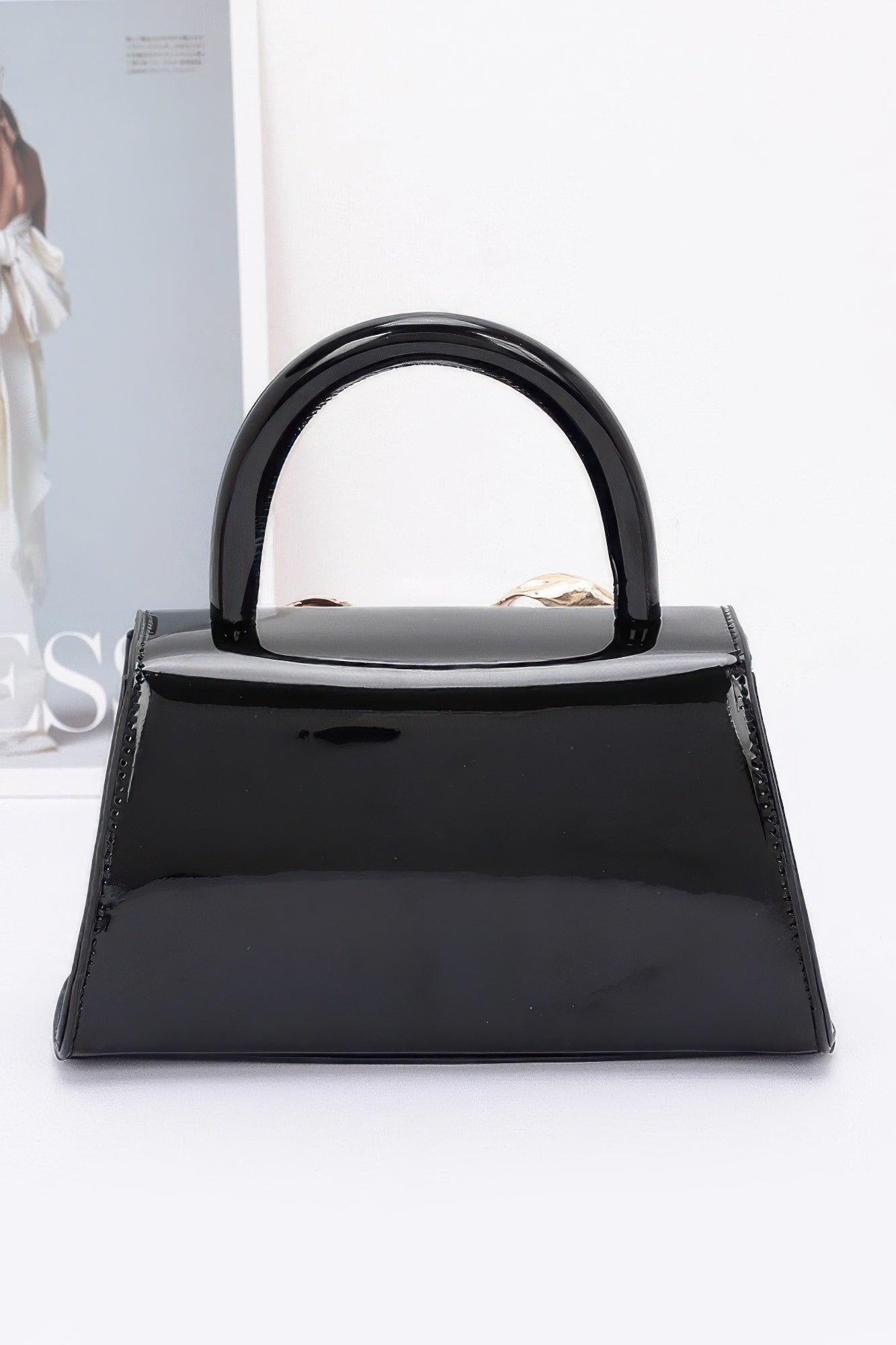 Faux Leather Metal Ribbon Top Handle Bag - Flip Flop Dynasty