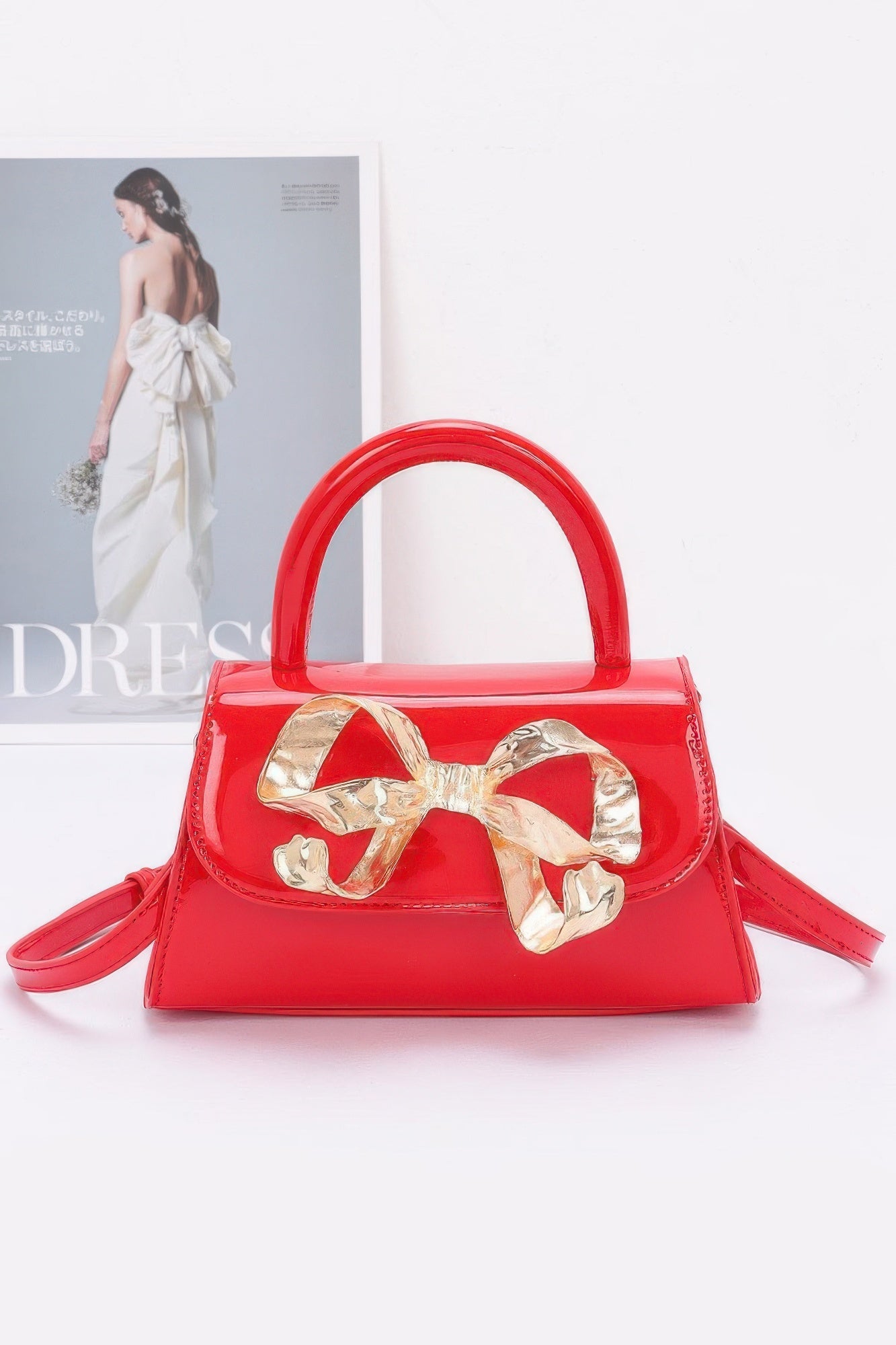 Faux Leather Metal Ribbon Top Handle Bag - Flip Flop Dynasty