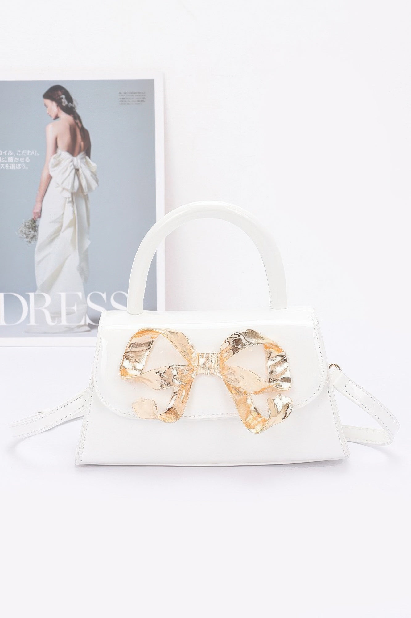 Faux Leather Metal Ribbon Top Handle Bag - Flip Flop Dynasty
