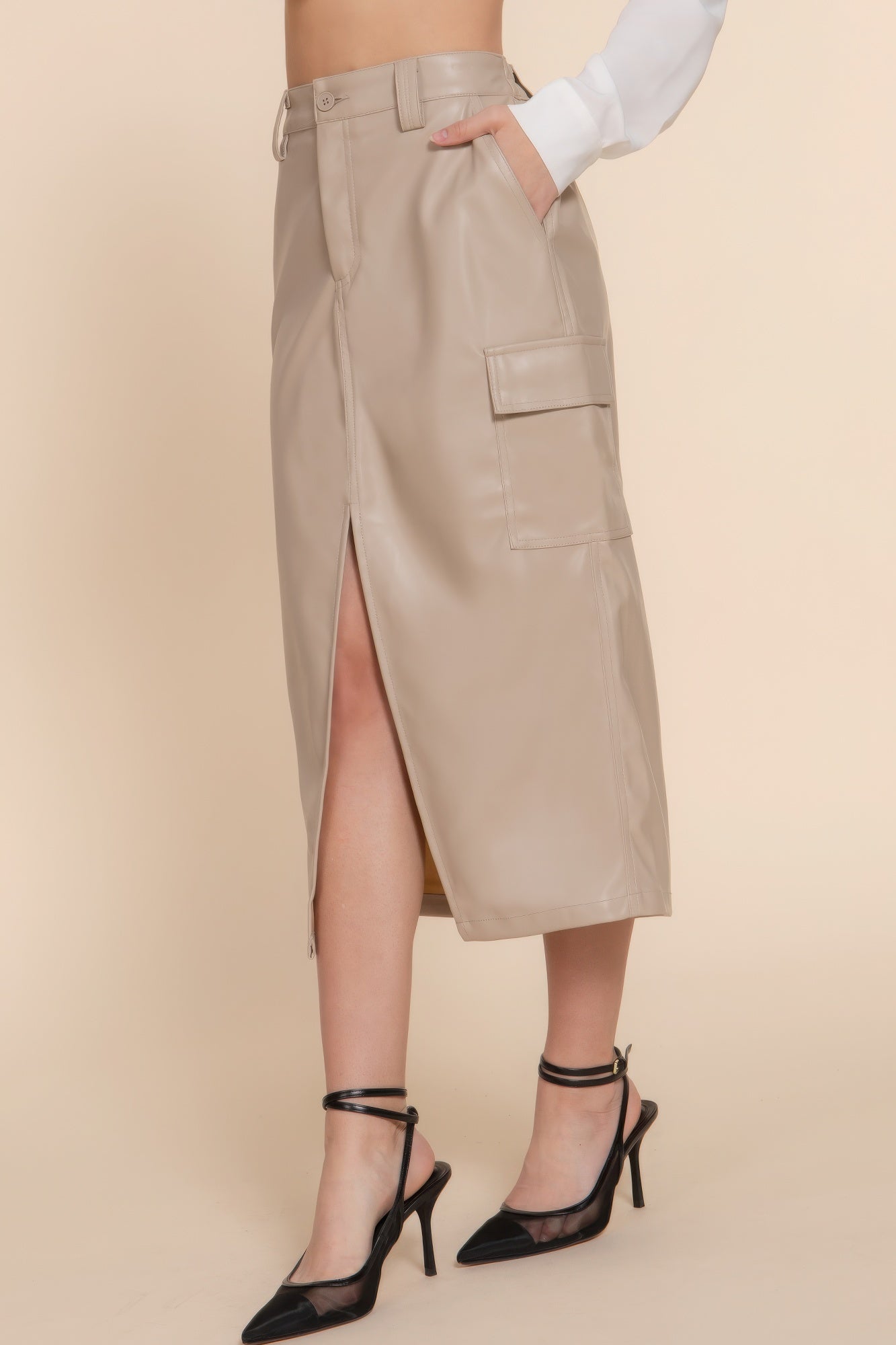 Faux Leather Midi Cargo Skirt - Flip Flop Dynasty