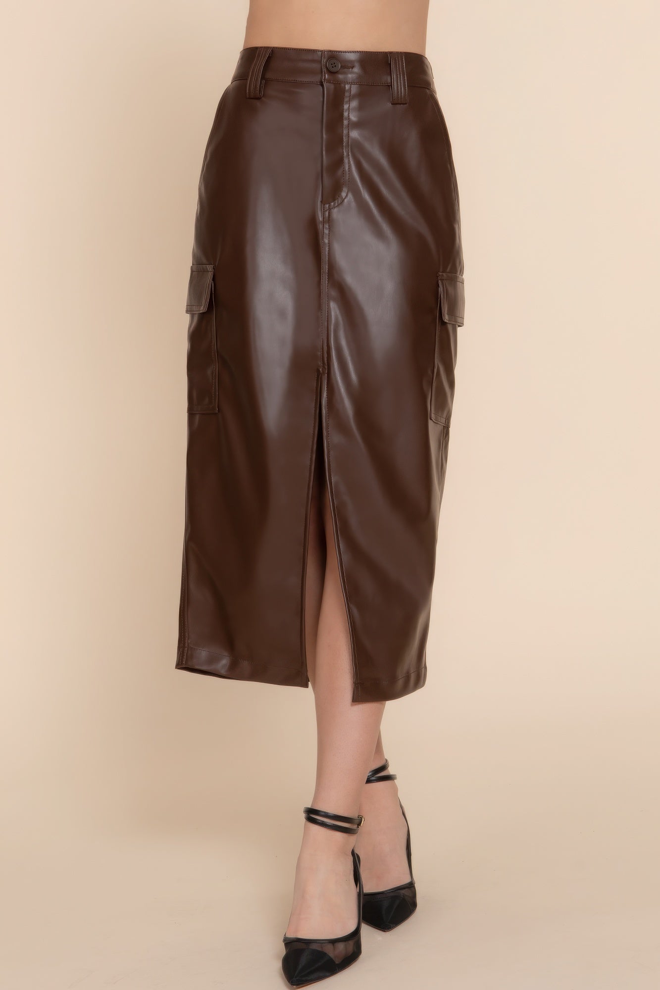 Faux Leather Midi Cargo Skirt - Flip Flop Dynasty