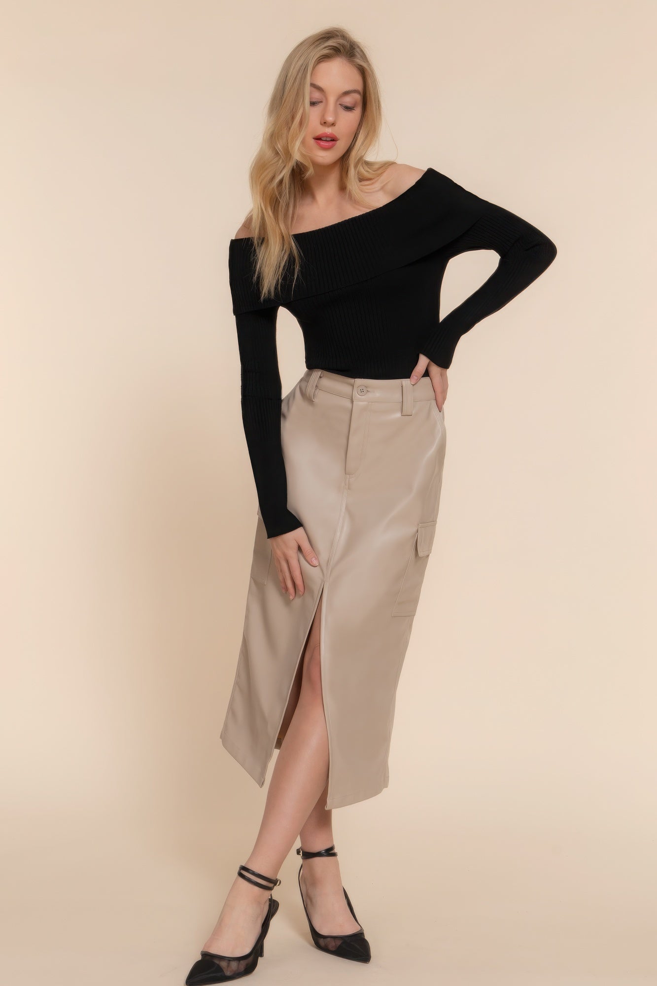 Faux Leather Midi Cargo Skirt - Flip Flop Dynasty