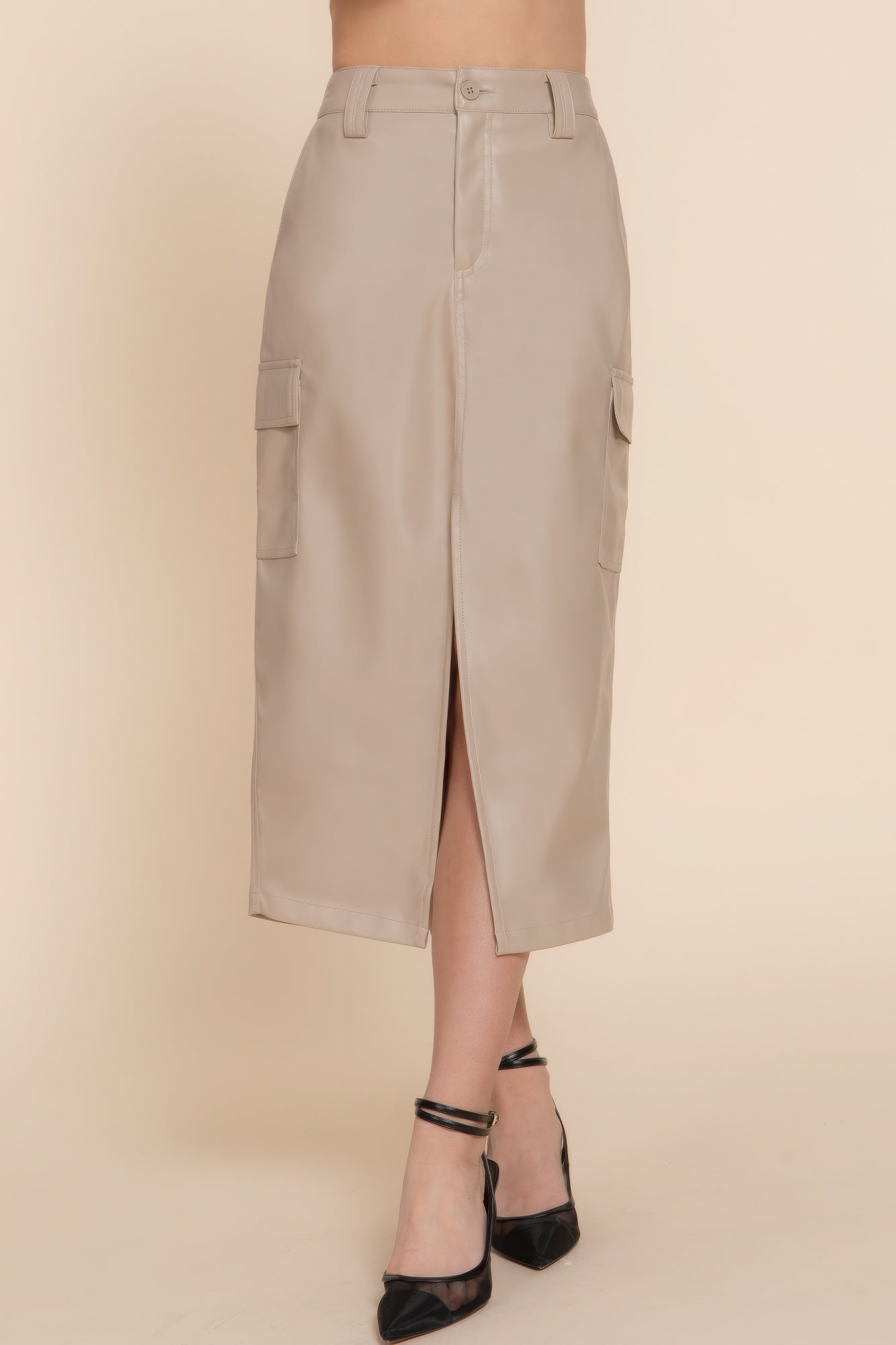 Faux Leather Midi Cargo Skirt - Flip Flop Dynasty