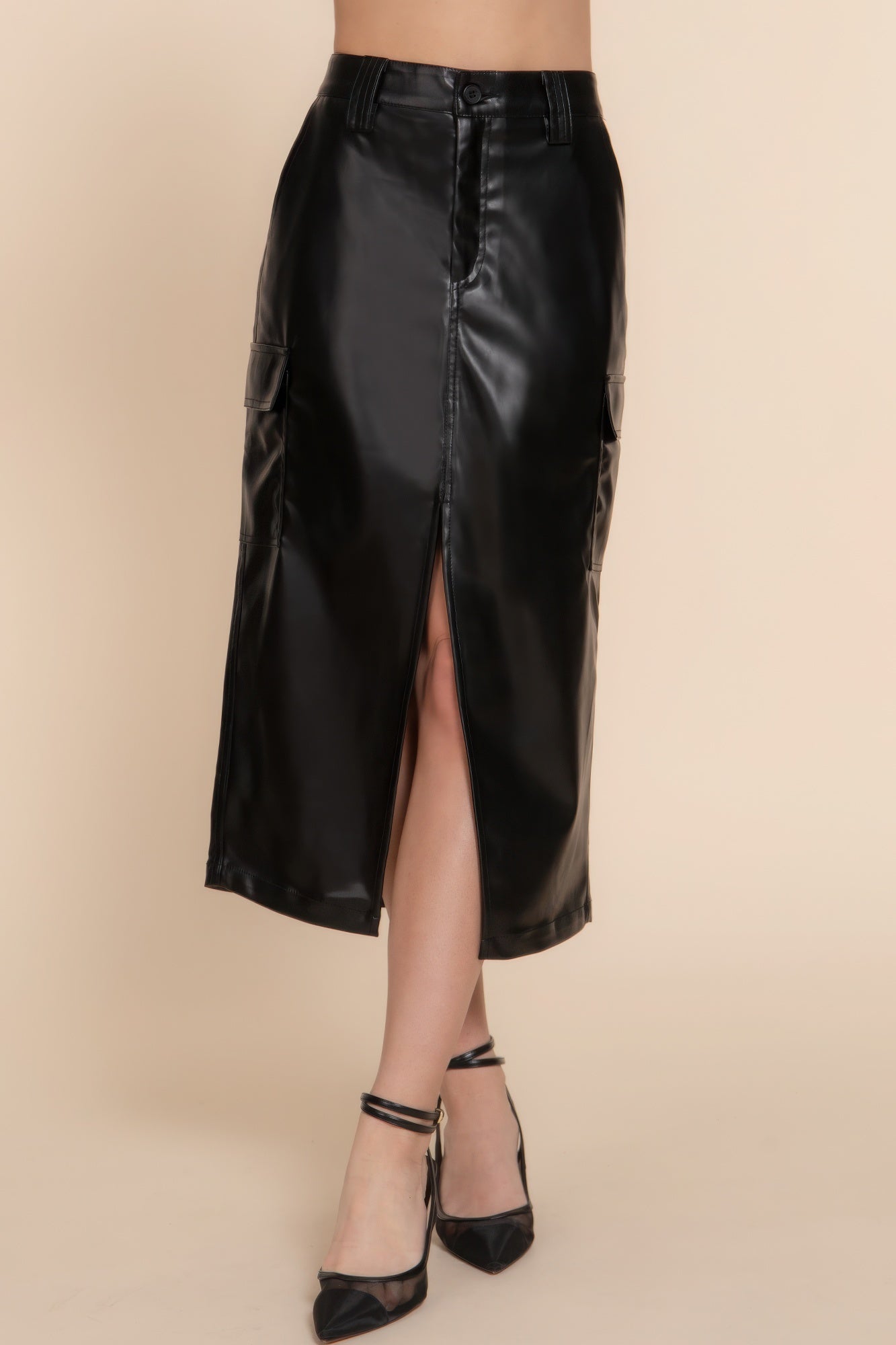 Faux Leather Midi Cargo Skirt - Flip Flop Dynasty