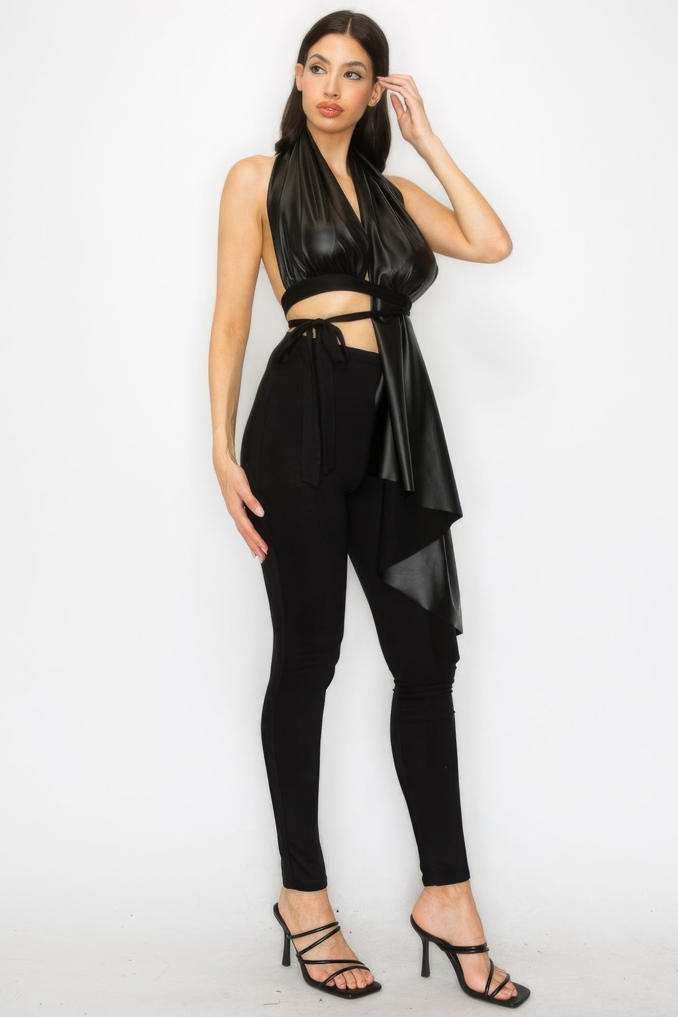 Faux Leather Top Pants Set - Flip Flop Dynasty
