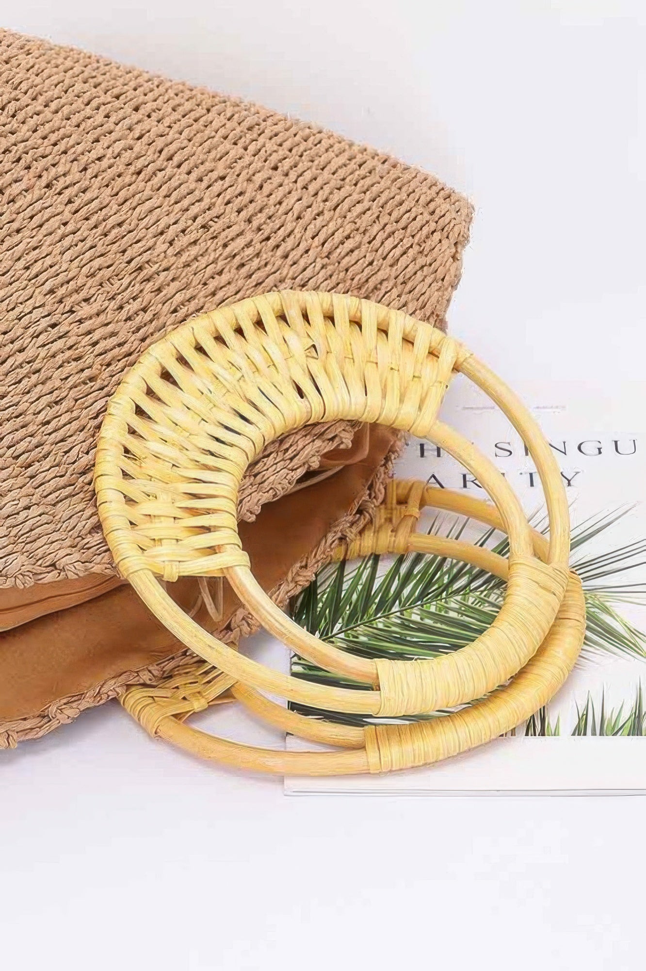 Faux Straw Bamboo Handle Tote Bag - Flip Flop Dynasty