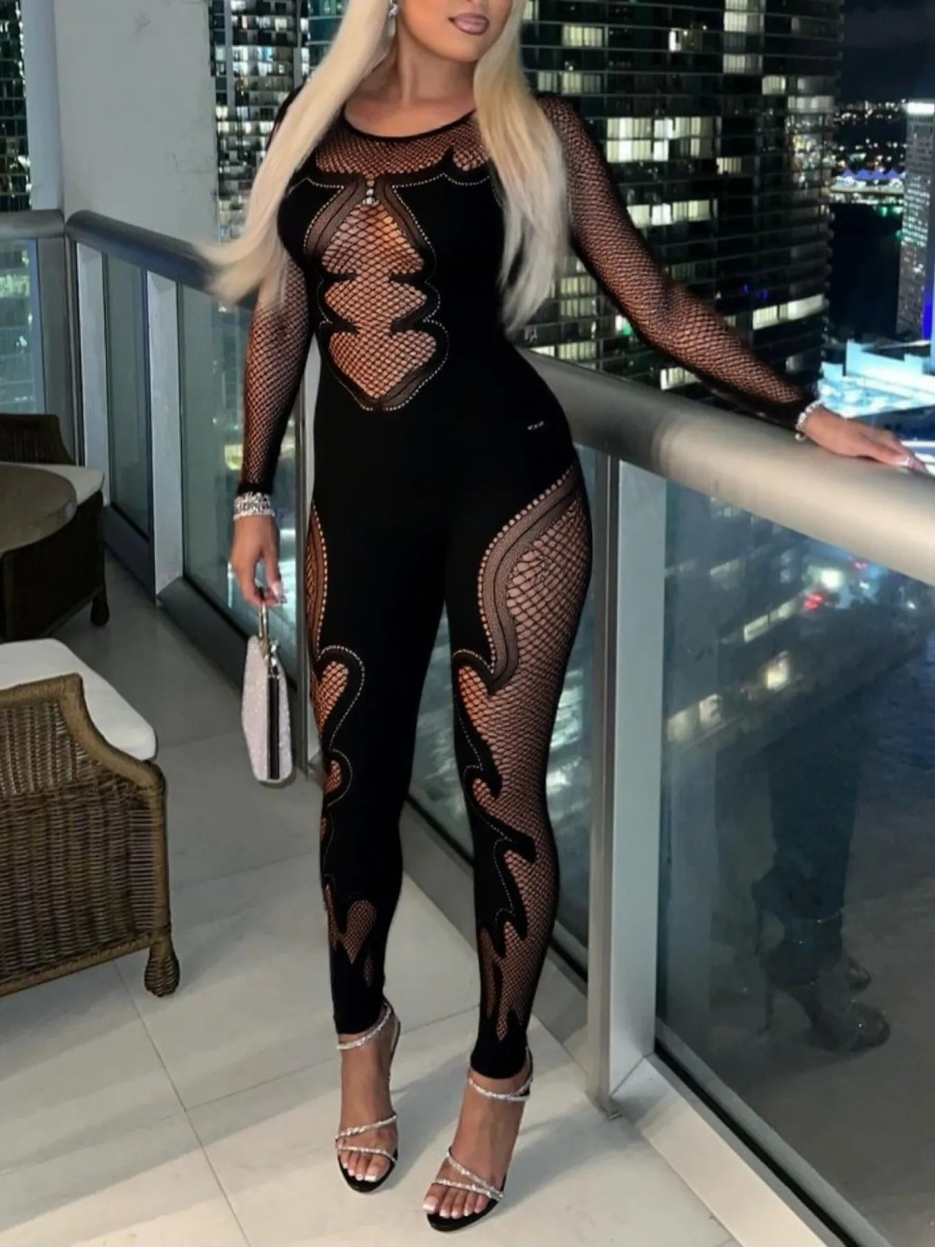 Fishing Net Sheer Long Sleeve Jumpsuit - Flip Flop Dynasty