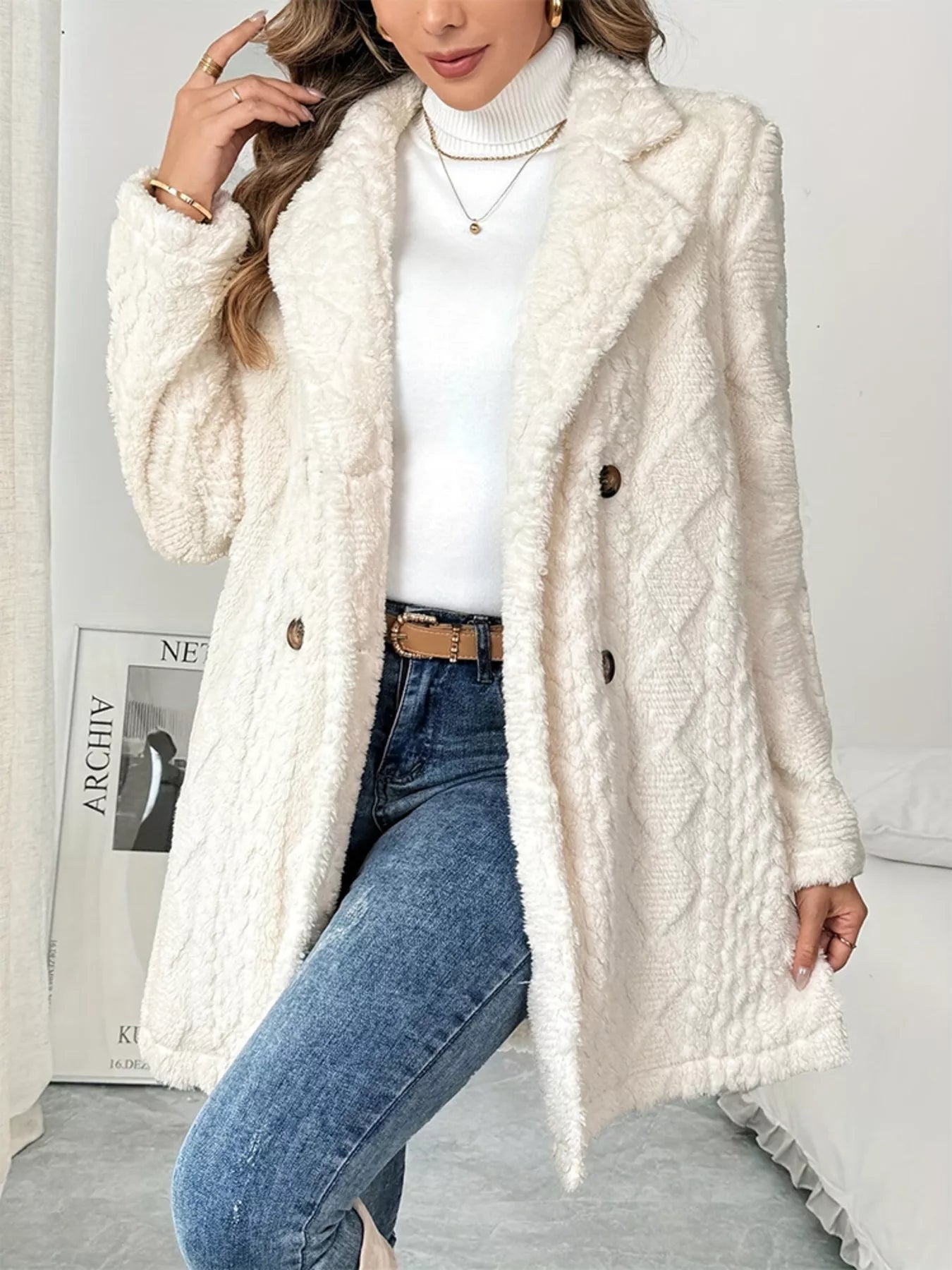 Fleece Double - Breasted Longline Coat - Flip Flop Dynasty