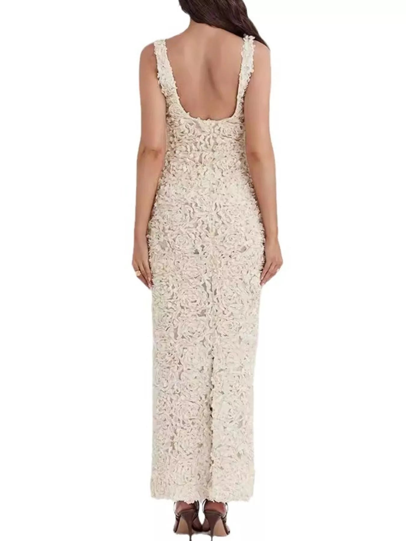 Floral Applique Deep V - Neck Maxi Dress - Flip Flop Dynasty