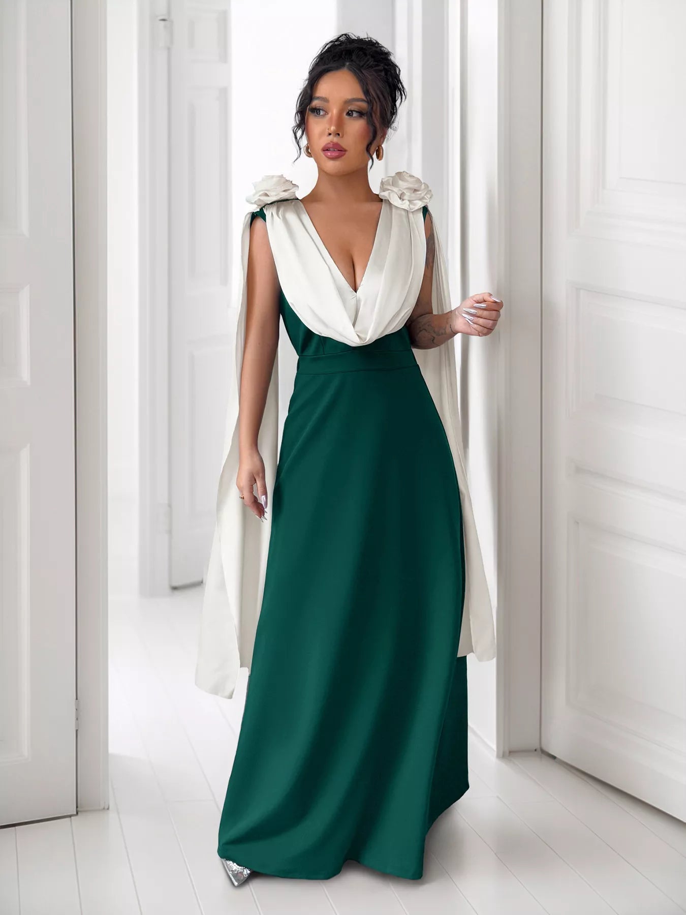 Floral Applique Two Tone Maxi Dress - Flip Flop Dynasty