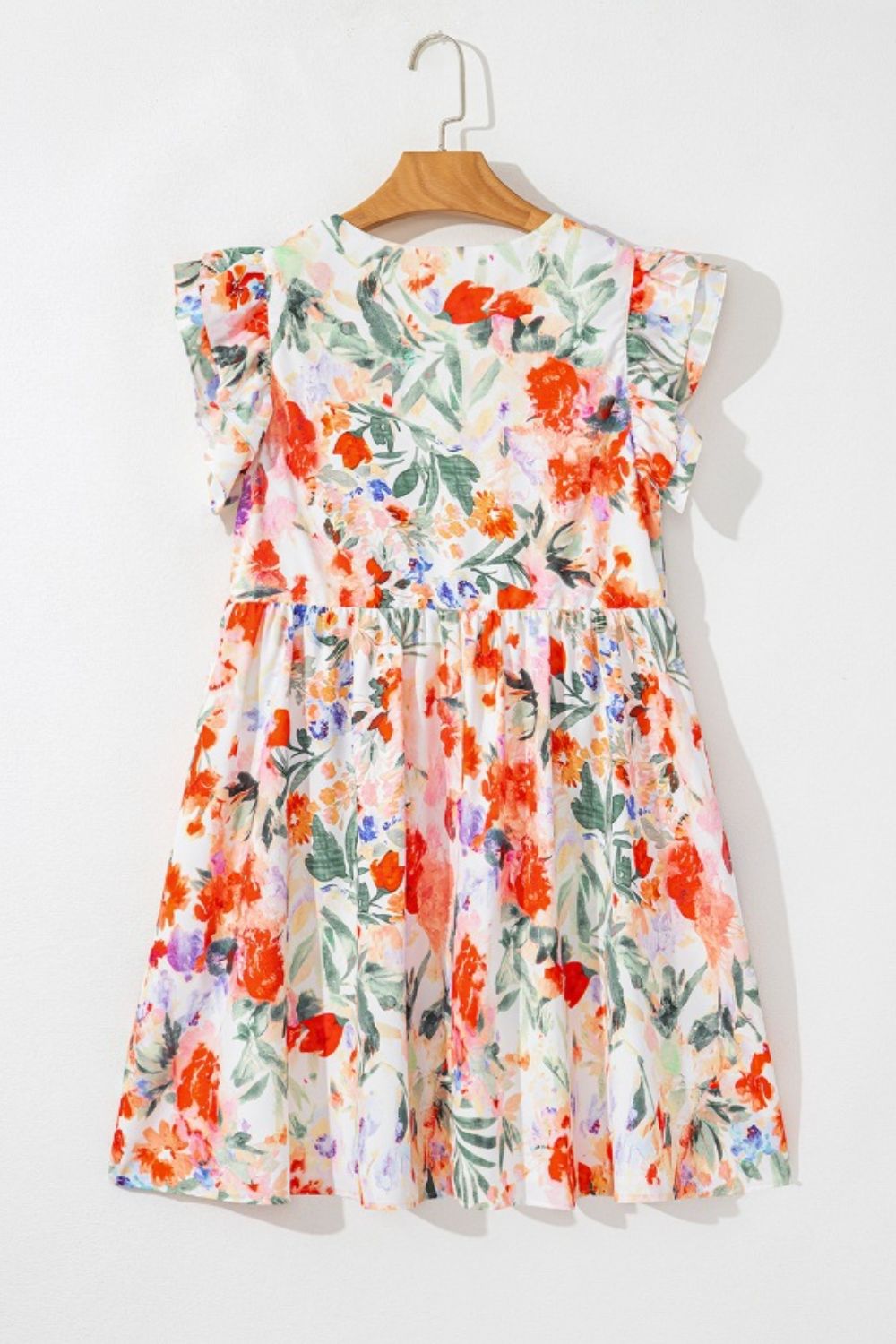 Floral Double Ruffle Sleeve V Neck Mini Dress - Flip Flop Dynasty