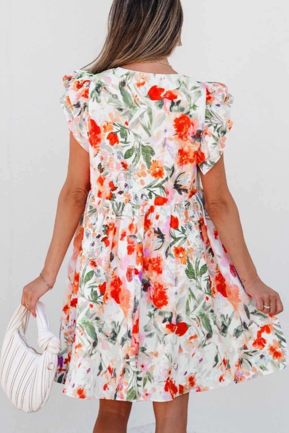 Floral Double Ruffle Sleeve V Neck Mini Dress - Flip Flop Dynasty