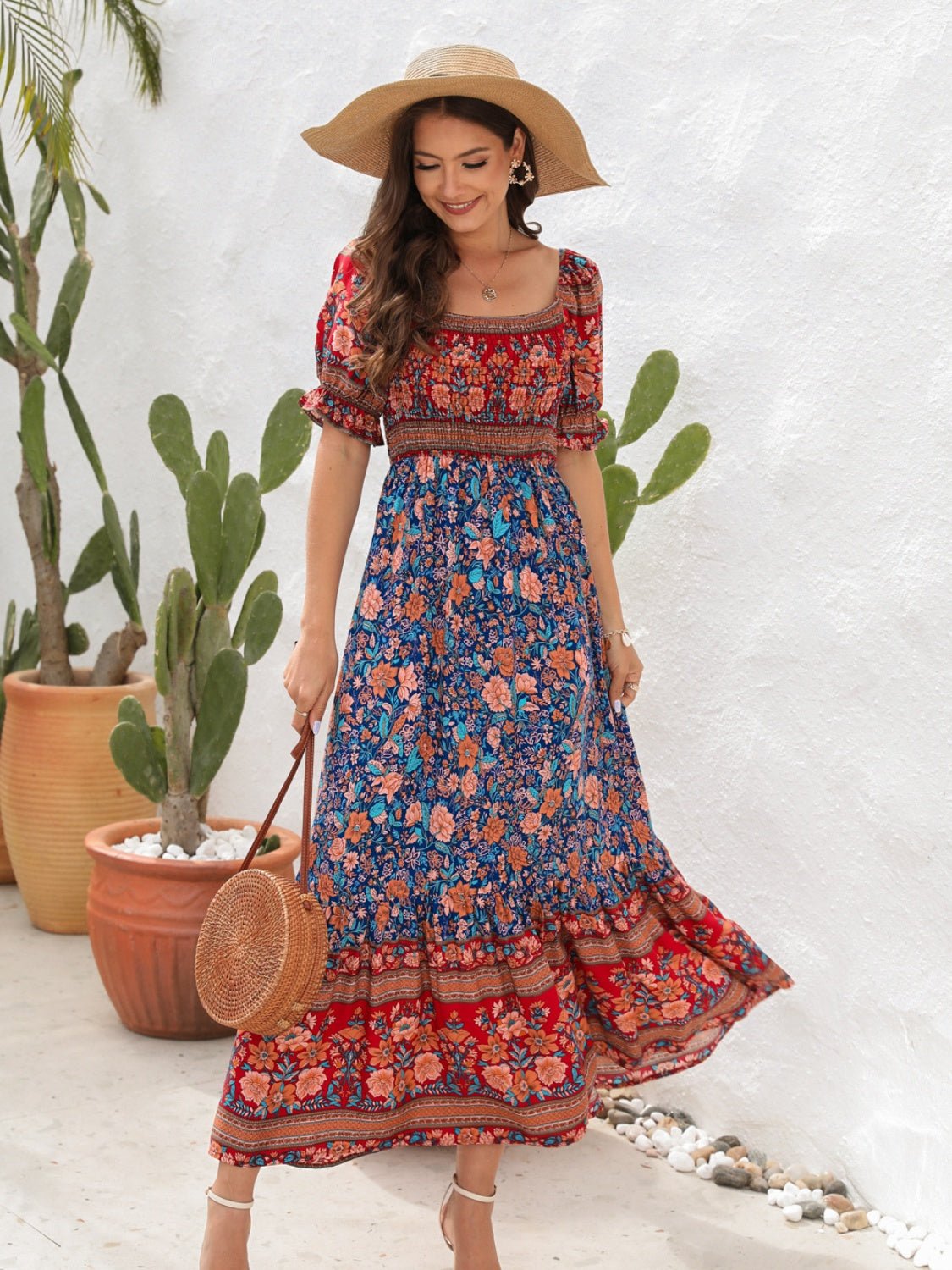 Floral Flounce Sleeve Midi Dress - Flip Flop Dynasty