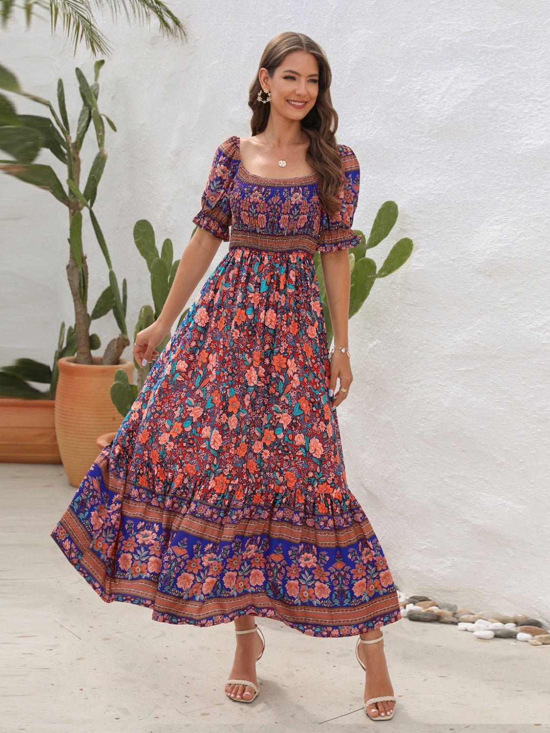 Floral Flounce Sleeve Midi Dress - Flip Flop Dynasty
