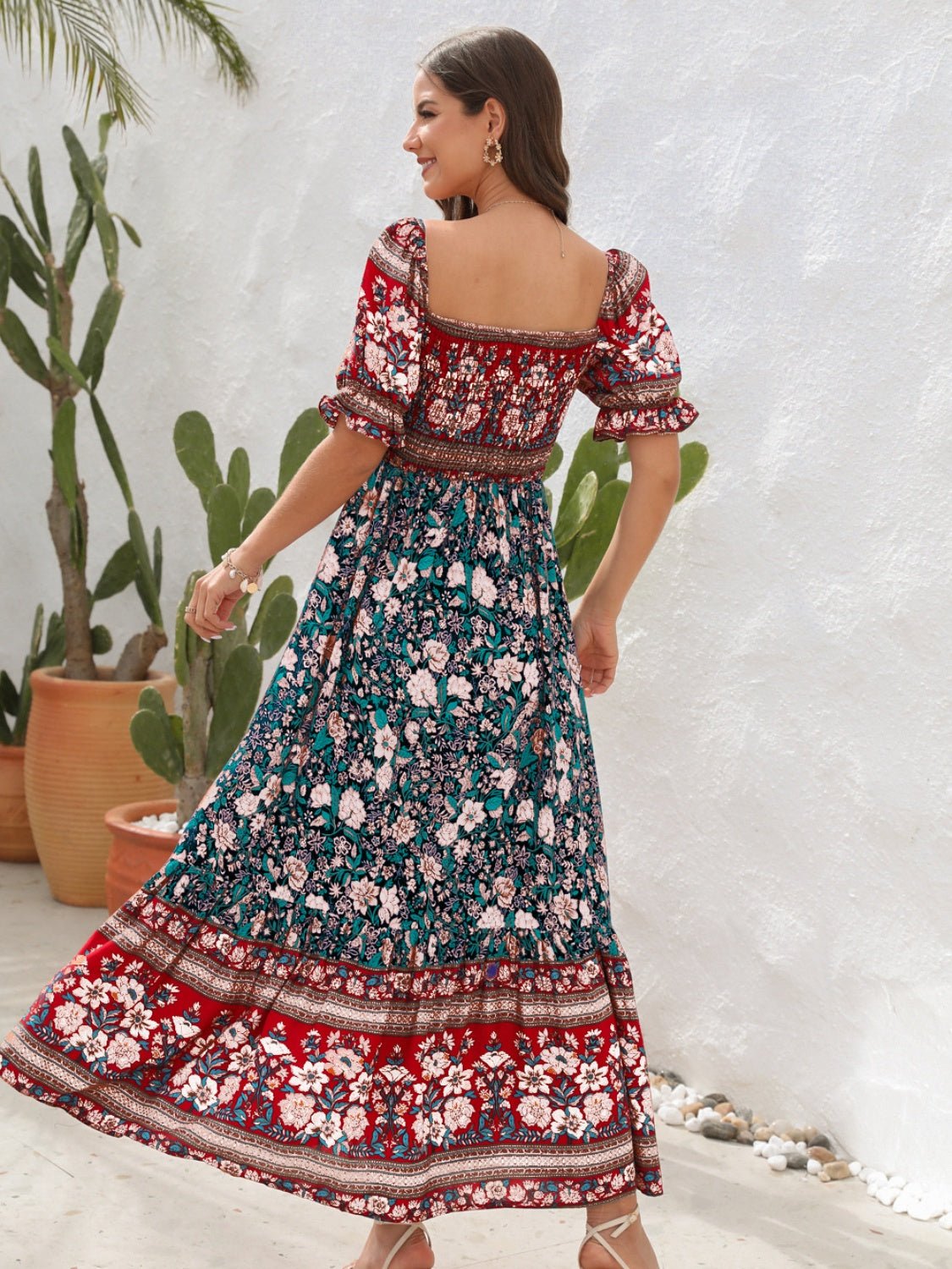 Floral Flounce Sleeve Midi Dress - Flip Flop Dynasty