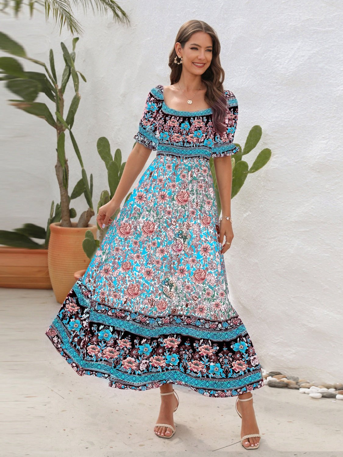 Floral Flounce Sleeve Midi Dress - Flip Flop Dynasty