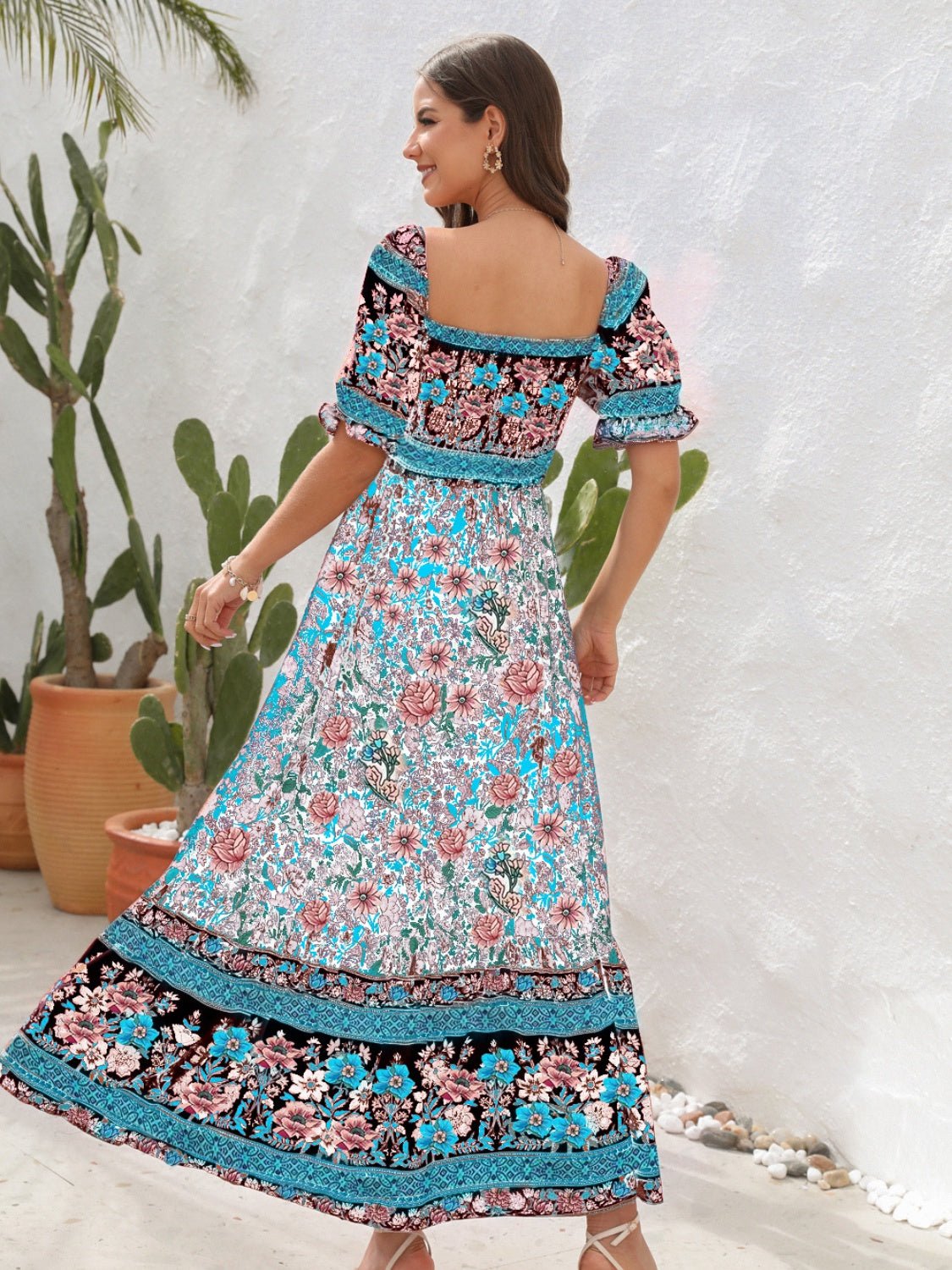 Floral Flounce Sleeve Midi Dress - Flip Flop Dynasty