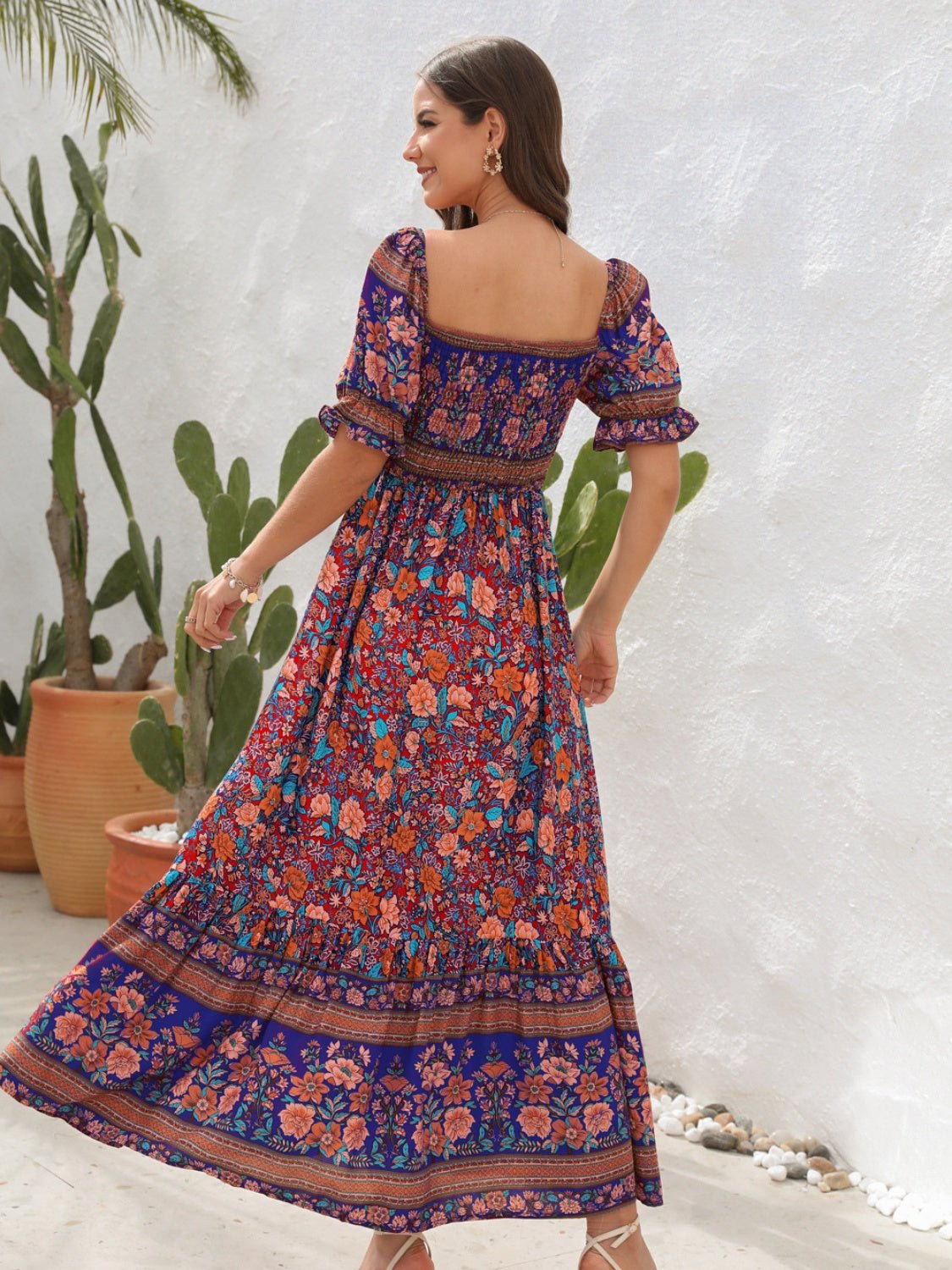 Floral Flounce Sleeve Midi Dress - Flip Flop Dynasty