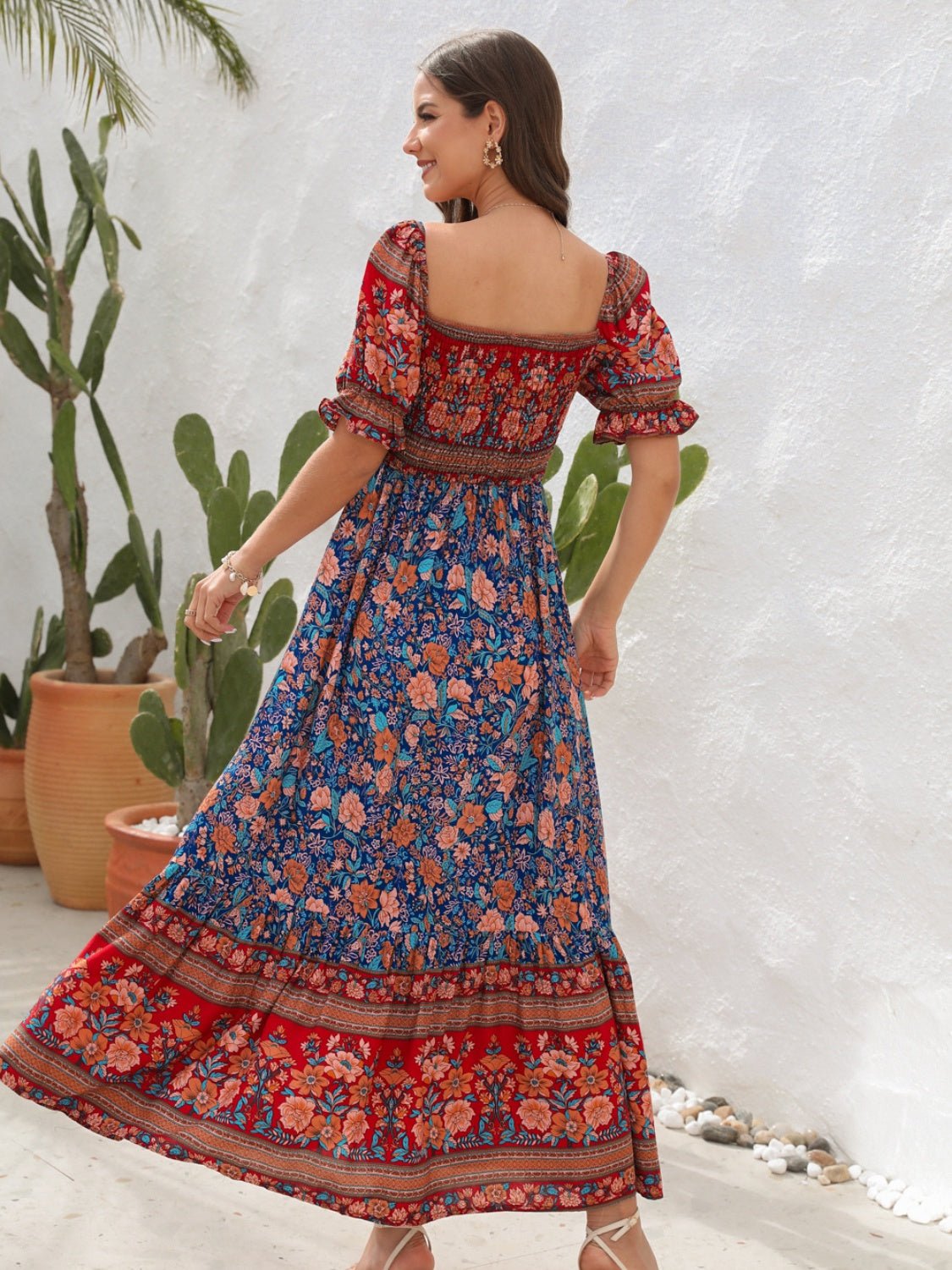 Floral Flounce Sleeve Midi Dress - Flip Flop Dynasty